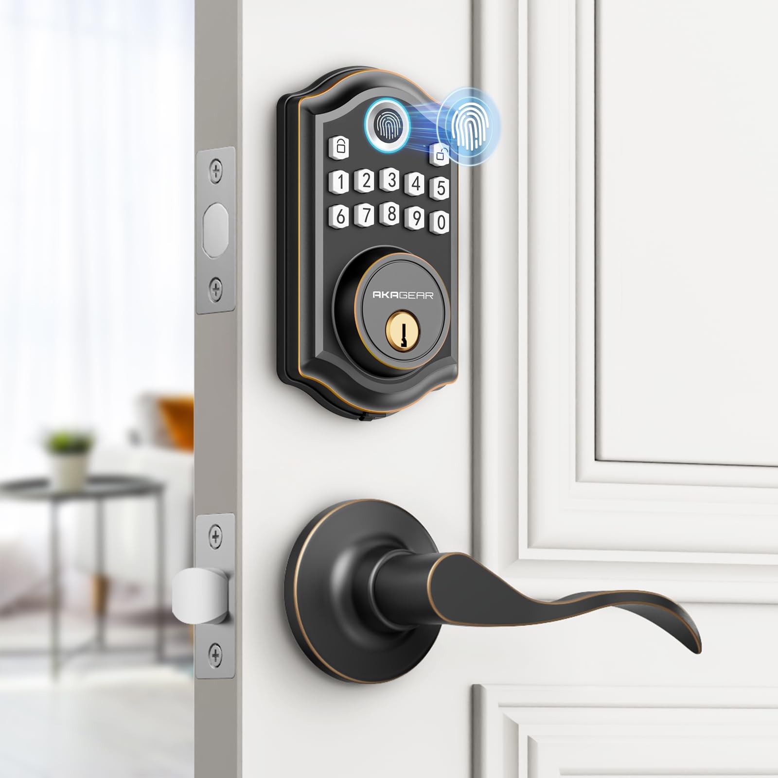 Smart Keyless Entry Door Lock with Fingerprint & Keypad - 2 Lever Handles, Electronic Deadbolt, Auto-Lock Feature for Front Door Security | Easy Installation for Homes, Apartments & Offices