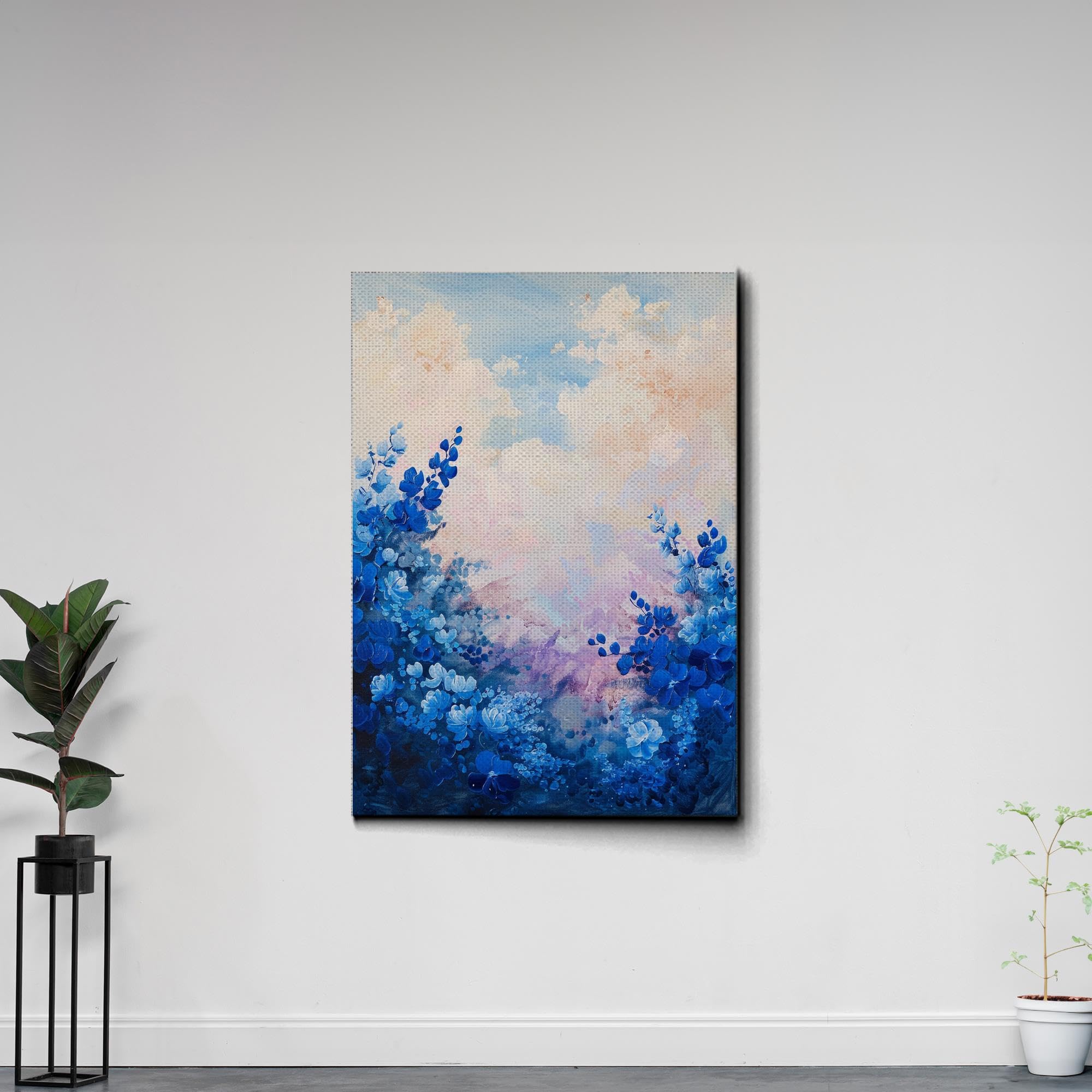 Abstract Purple Orchid Flower Canvas Art - Floral Wall Decor with Mountain Sunset Glow - Handmade Canvas Prints for Living Room, Bedroom & Office Decoration