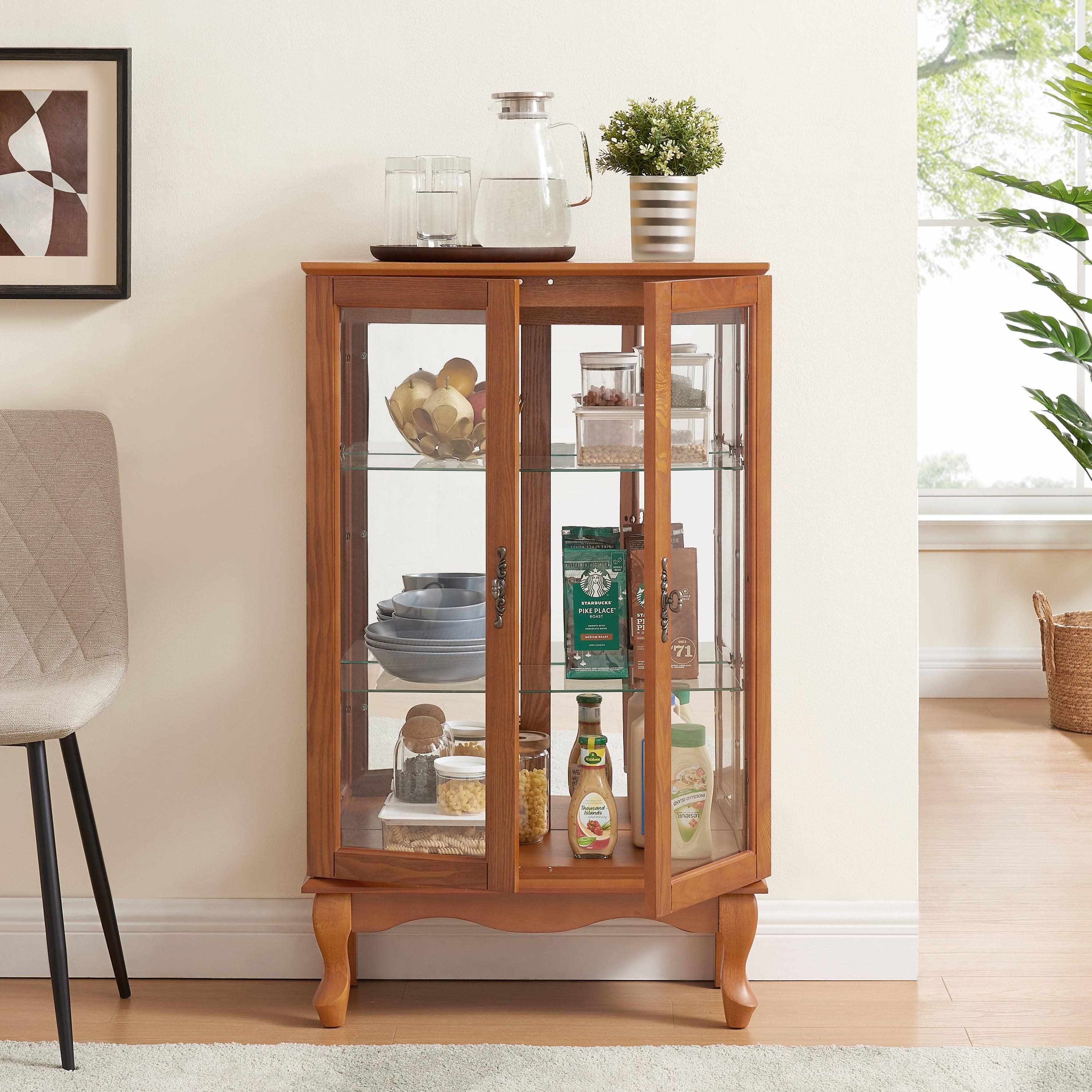 2 Door Curio Cabinet with Tempered Glass & Mirrored Back - LED Lighted Display Case for Living Room, Dining Room, Office - Perfect for Showcasing Collectibles, China, and Home Decor
