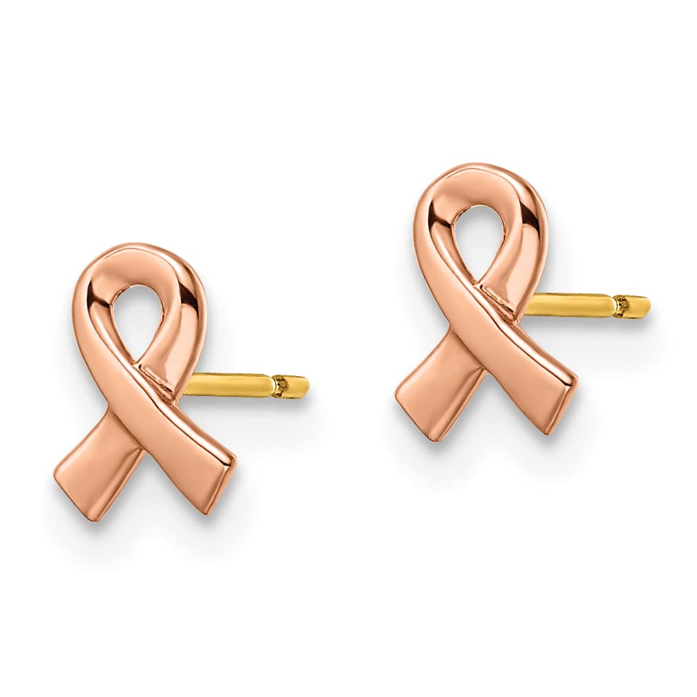 14K Two-Tone Rose & Yellow Gold Awareness Ribbon Post Earrings for Women - 7mm Dainty Studs, Perfect for Breast Cancer Awareness & Everyday Elegant Jewelry