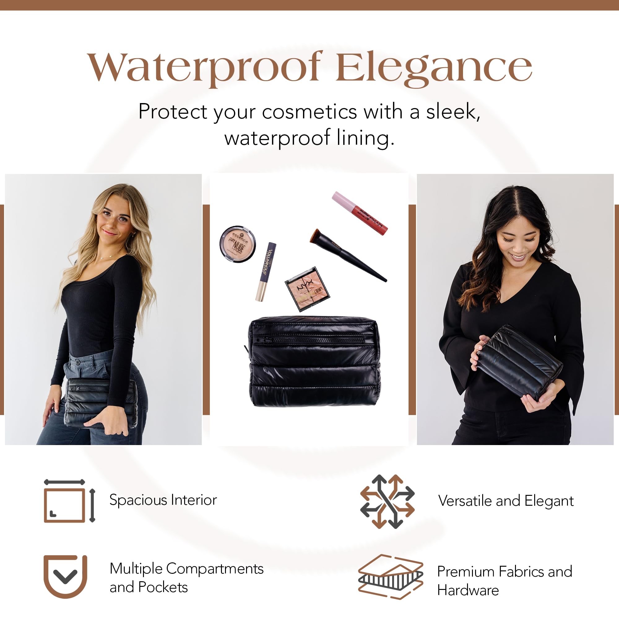 Premium Women's Cosmetic Bag - Large Waterproof Makeup & Toiletry Travel Organizer for Business Trips, Vacations & Weekend Getaways | Durable Storage Pouch for Cosmetics, Skincare & Essentials (Black) - Perfect for Travel, Gym & Daily Use