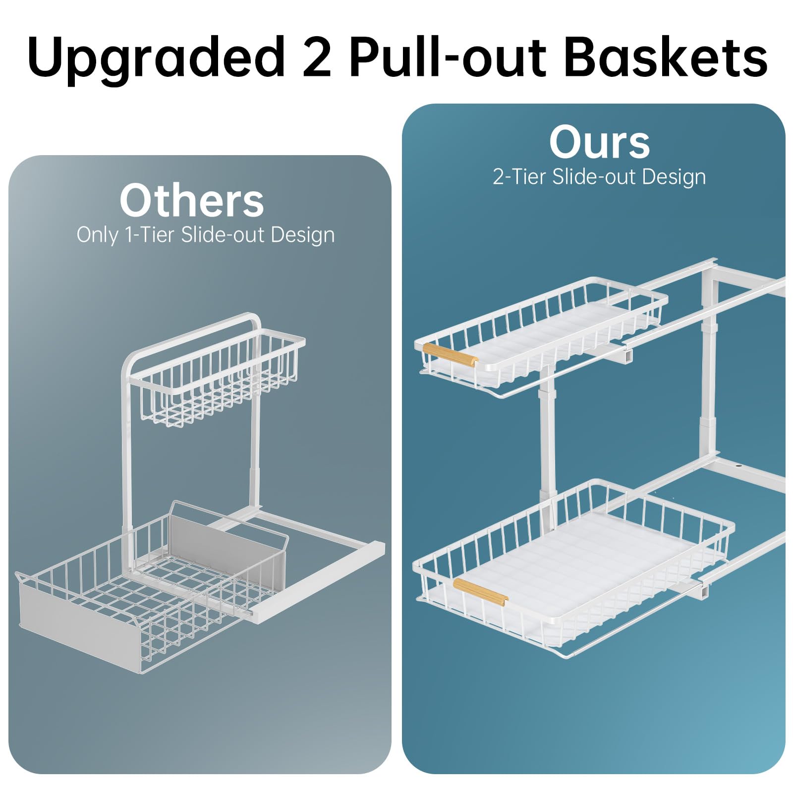 **Delamu 2-Tier Pull Out Under Sink Organizer - 2 Pack Slide Out Cabinet Storage Shelf for Kitchen, Bathroom & Pantry - Perfect for Spice Racks, Cleaning Supplies & Toiletries**