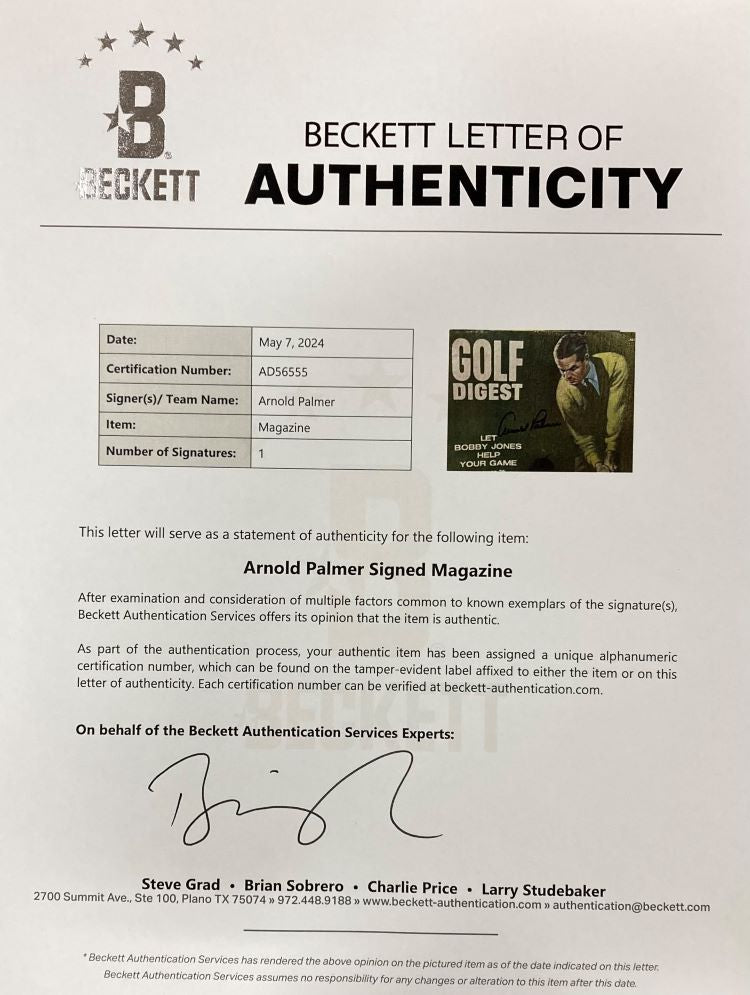 Arnold Palmer Autographed August 1969 Golf Digest Magazine with BAS LOA - Rare Collectible Golf Memorabilia for Fans & Sports Enthusiasts - Perfect for Display in Man Cave, Sports Bar or Golf Clubhouse