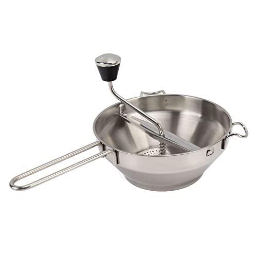 Stainless Steel Manual Food Mill with 3 Interchangeable Grinding Plates - Anti-Slip Handle & Soft Grip for Easy Pureeing - Perfect for Mashed Potatoes, Baby Food, Sauces & More - Ideal for Home Cooking, Meal Prep & Healthy Eating