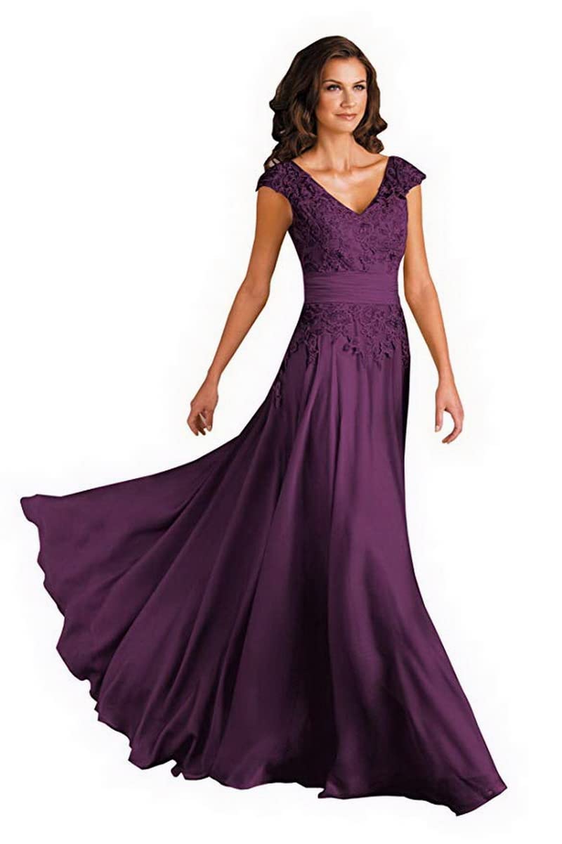 Elegant Lace Mother of The Bride Dress with Pockets - Chiffon Long Formal Gown for Women, V-Neck Evening Dress for Weddings, Parties & Special Occasions