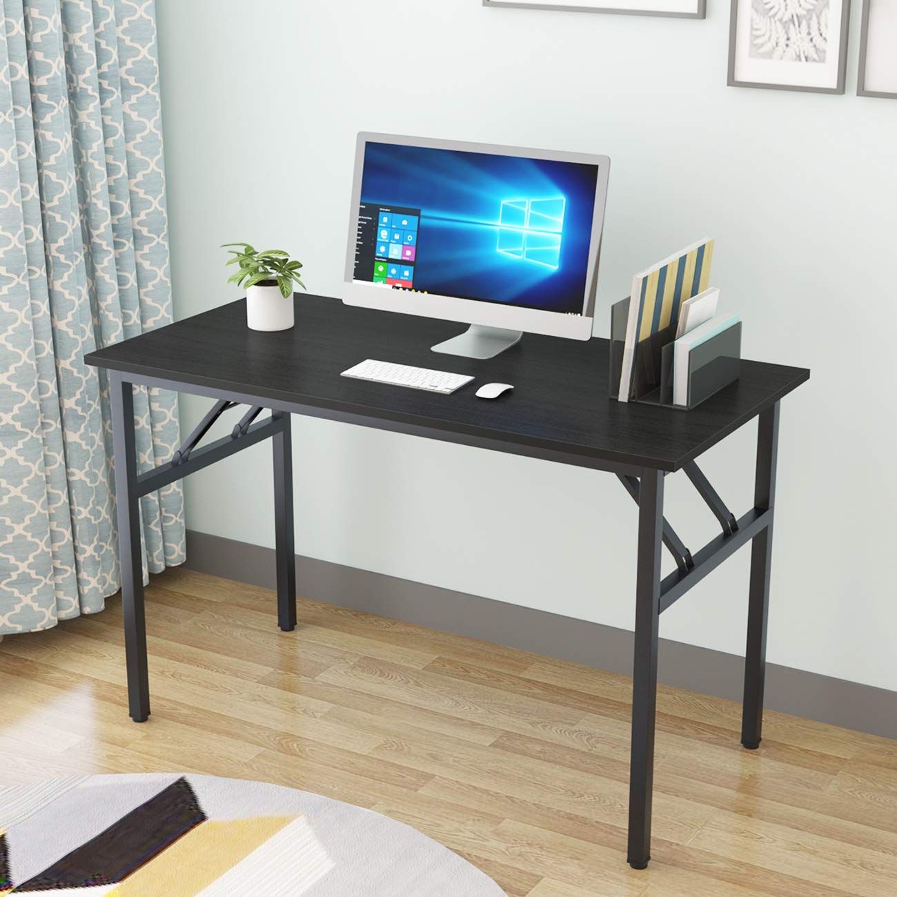 SOGES Furniture 47-inch Folding Computer Desk - BIFMA Certified Office Workstation with No Assembly Required, Black (BHUS-AC5CB-120) - Perfect for Home Office, Gaming Setup & Small Space Workstations