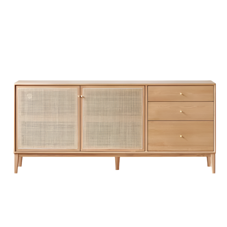 Oak Solid Wood Rattan Modern Sideboard Buffet Cabinet - Stylish Storage for Dining Room, Living Room & Entryway