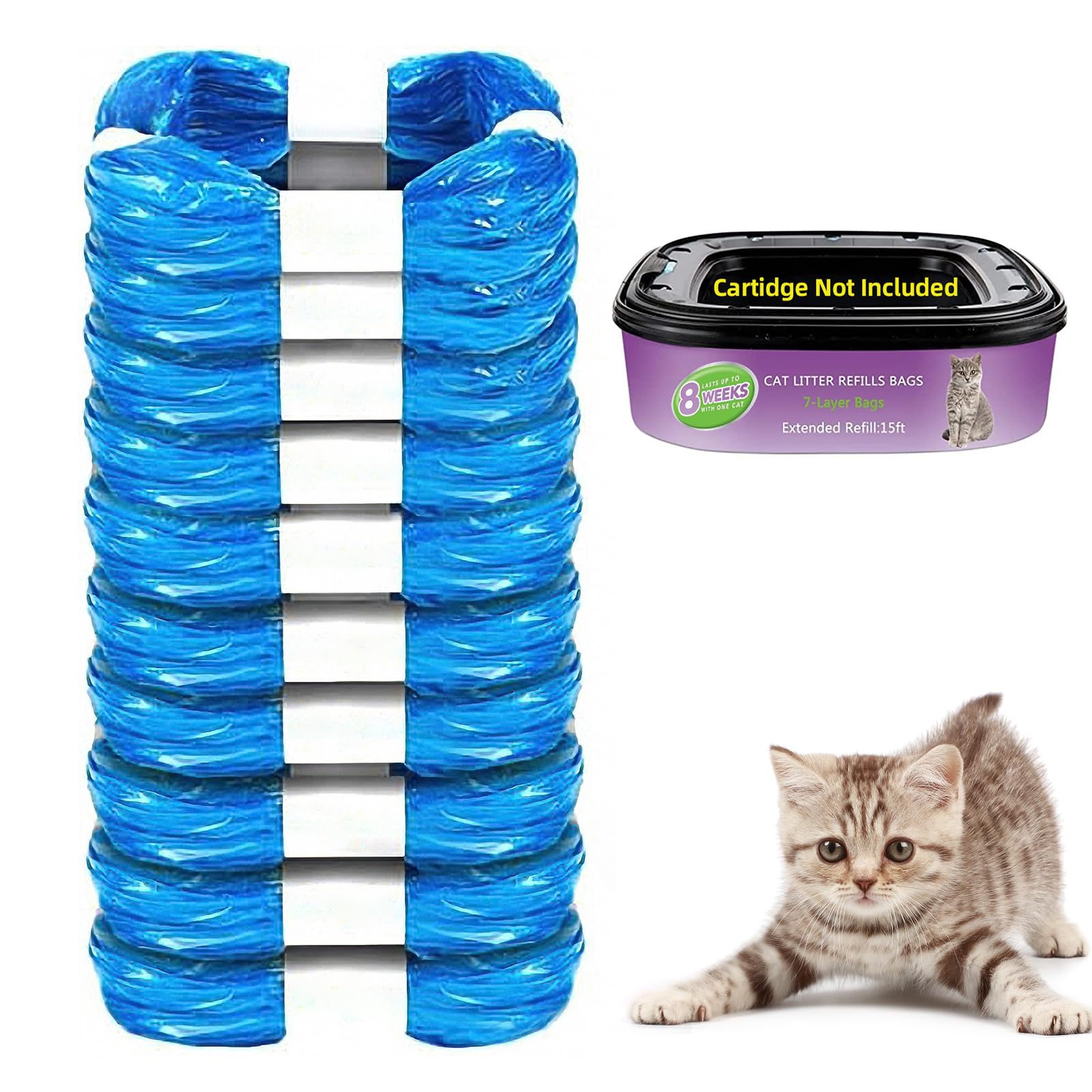 10 Pack Scented Cat Litter Refill Bags - Universal Fit for Standard & Plus Disposal Cartridges (Cartridge Not Included) | Odor Control Waste Solution for Litter Boxes & Pet Areas