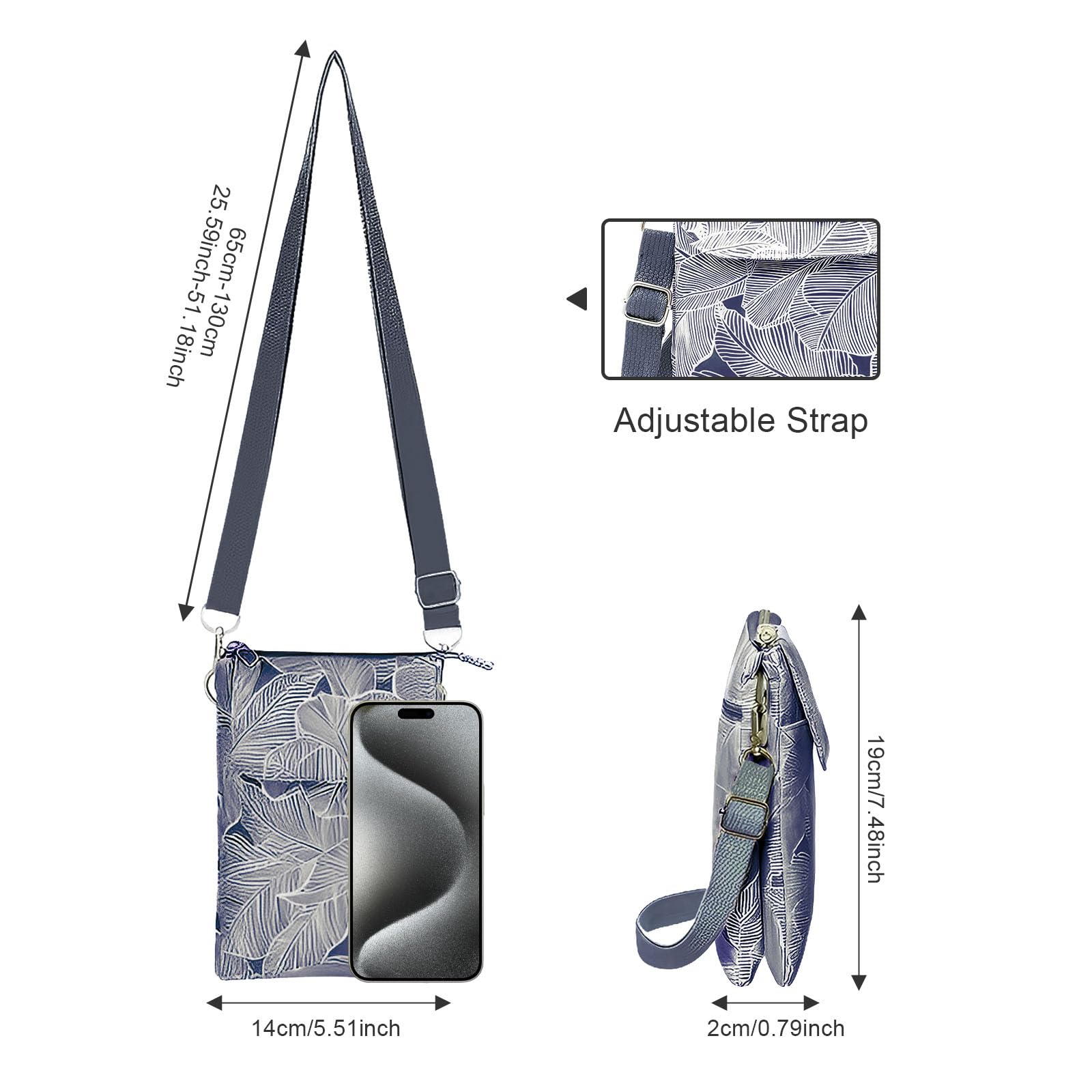 WITERY Leaf Pattern Canvas Crossbody Phone Purse for Women - Lightweight Small Wallet Bag with Adjustable Strap, Perfect for Daily Use, Travel, and Shopping