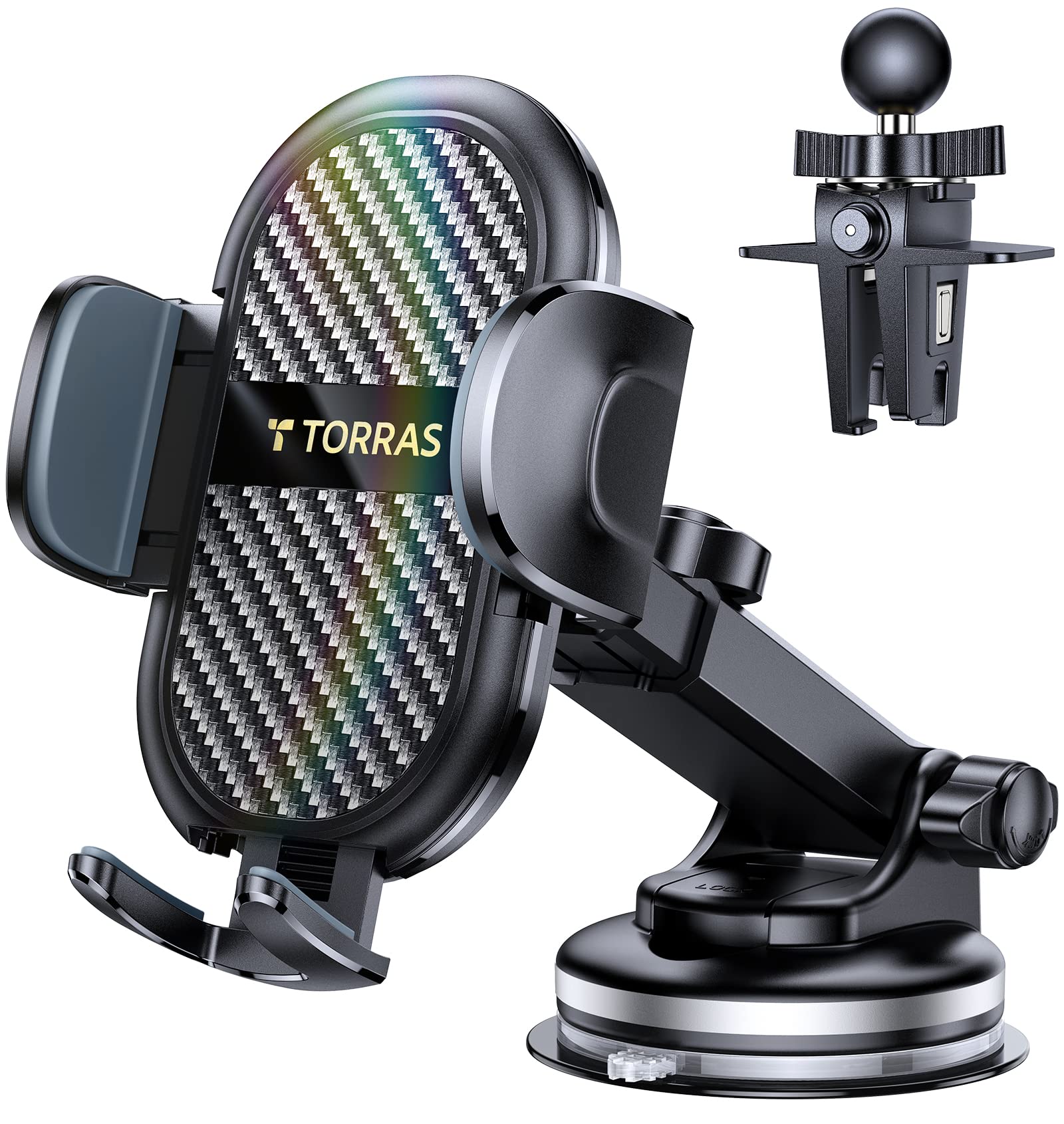 TORRAS Super Strong Suction Cup Car Phone Holder Mount - Compatible with Thick Phone Cases, Fits iPhone 14/13/12 Pro Max & Galaxy S22/S21 Ultra - Secure Dashboard, Air Vent & Windshield Mount for Safe Driving