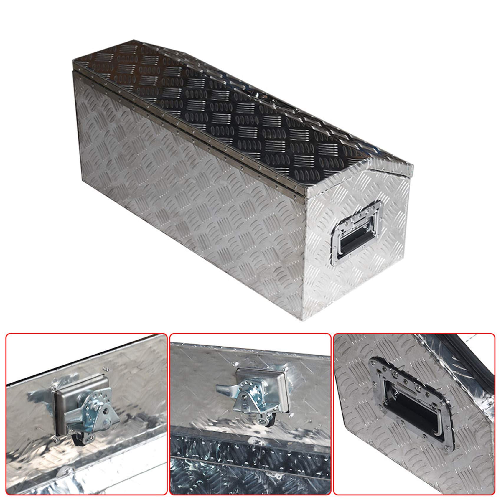 Heavy Duty 30 Inch Aluminum Trailer Tongue Tool Box with Lock & Side Handles - Secure Truck Bed Storage for Pickup Trucks, Trailers & Work Vehicles | Weatherproof & Durable Silver Toolbox for Construction, Farming & Outdoor Equipment