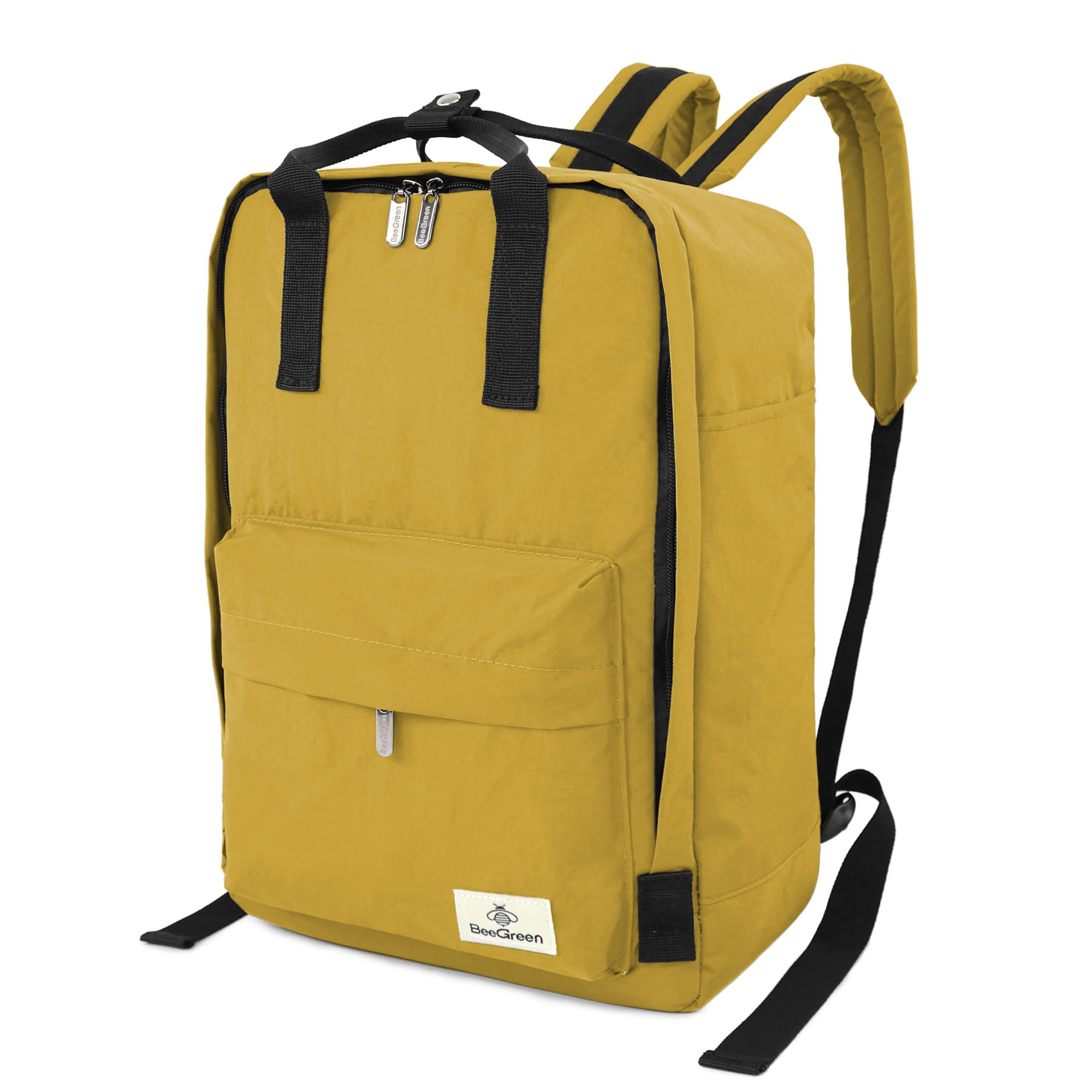 BeeGreen Waterproof Travel Backpack for Women & Men - Flight Approved Carry On Backpack for Hiking, Gym, Commuting, Business & Weekender Trips - Ideal for Teachers, Doctors & Nurses (Yellow)