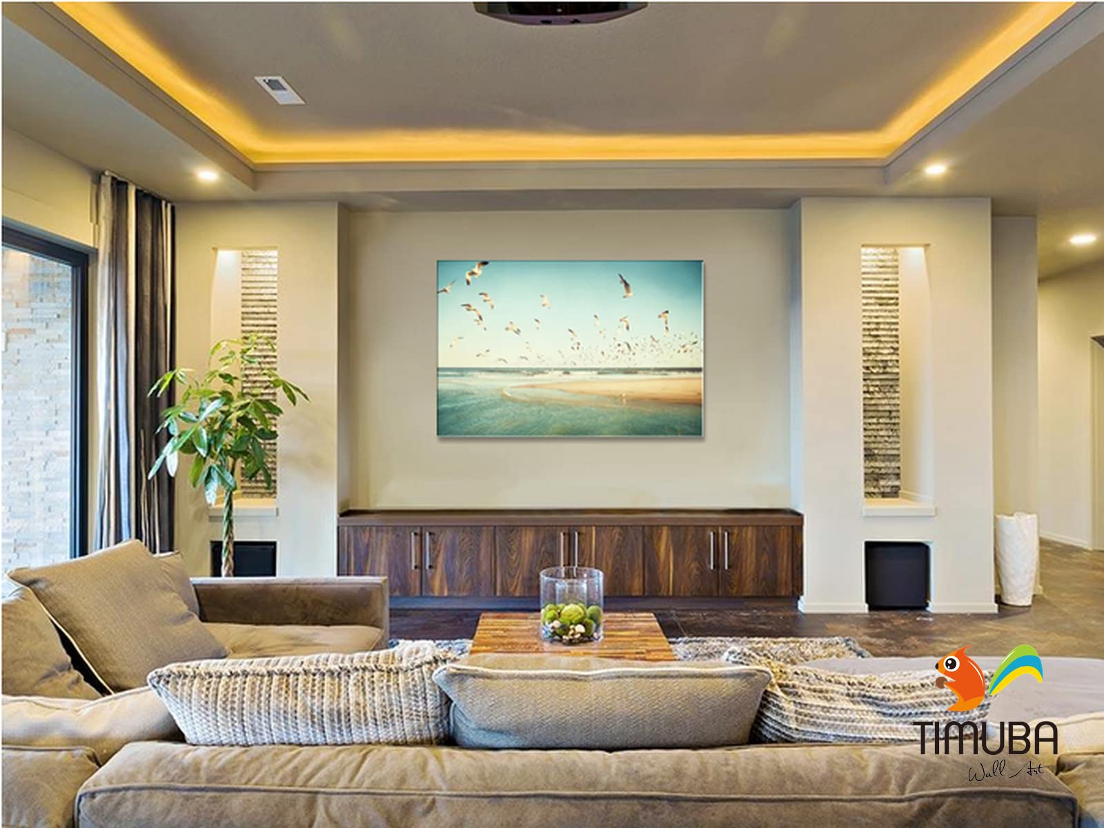 32x48 Inches Beach Canvas Wall Art - Ocean & Seagulls Themed Bathroom & Living Room Decor | Coastal Wall Pictures for Home & Office Decoration | Perfect for Beach Houses, Vacation Rentals & Coastal Style Interiors