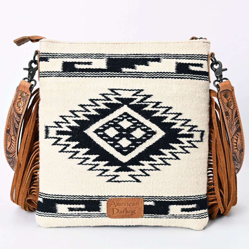 ADBGS192BW Genuine Leather Western Handbag - American Darling Hand-Tooled Saddle Blanket Design Women's Purse for Cowgirl Style & Rodeo Events