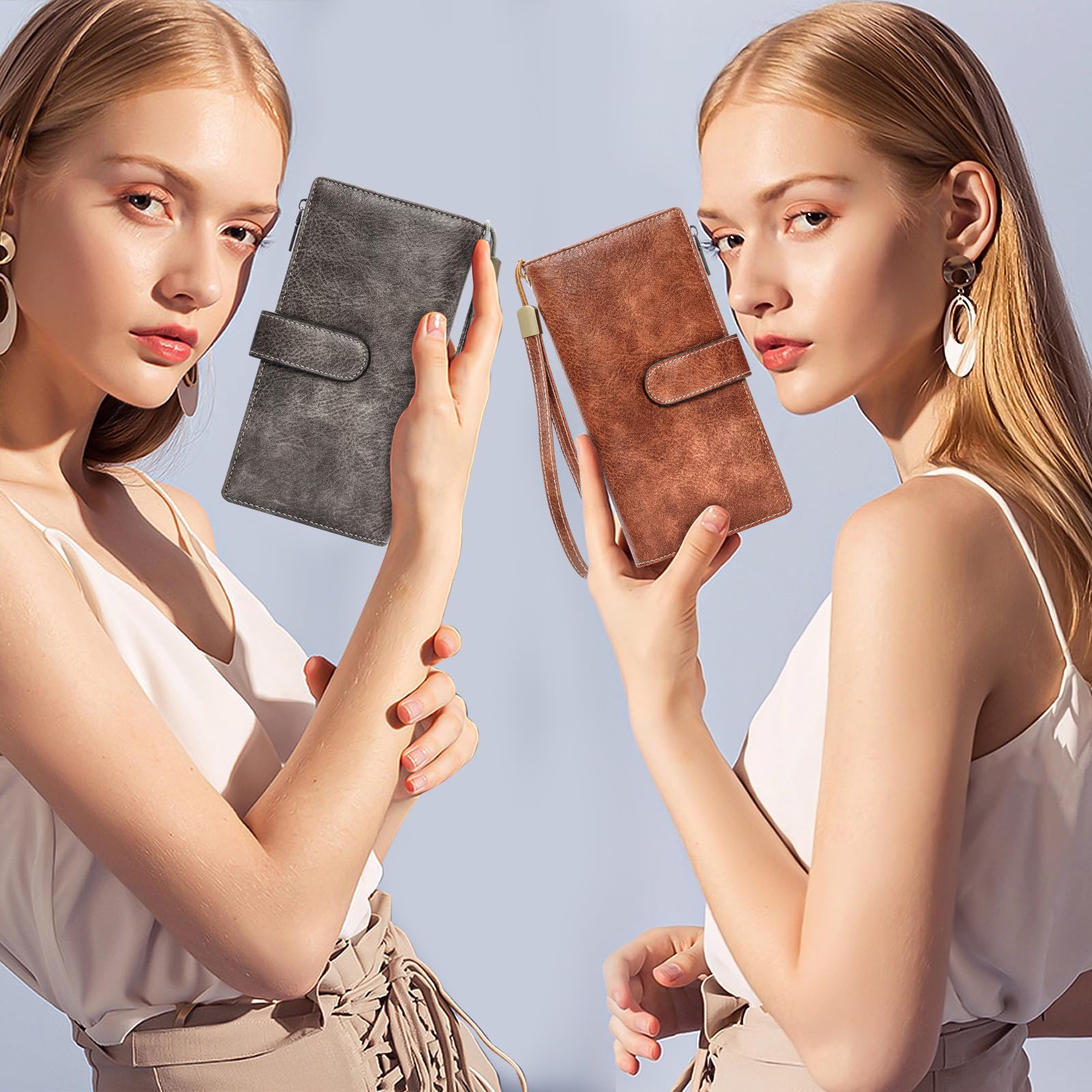 RFID Blocking Women's Wallet - Large Capacity Credit Card Holder with Wristlet & ID Window | Stylish Leather Purse for Everyday Use, Travel & Shopping