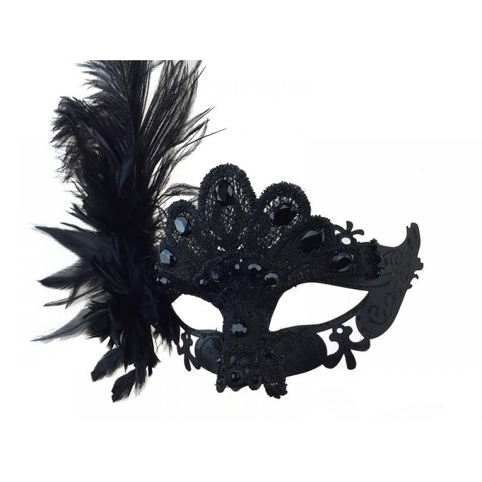 Elegant Black Venetian Mask with Feather for Masquerade Ball, Halloween Costume, Cosplay, and Party Accessories - 1 Count