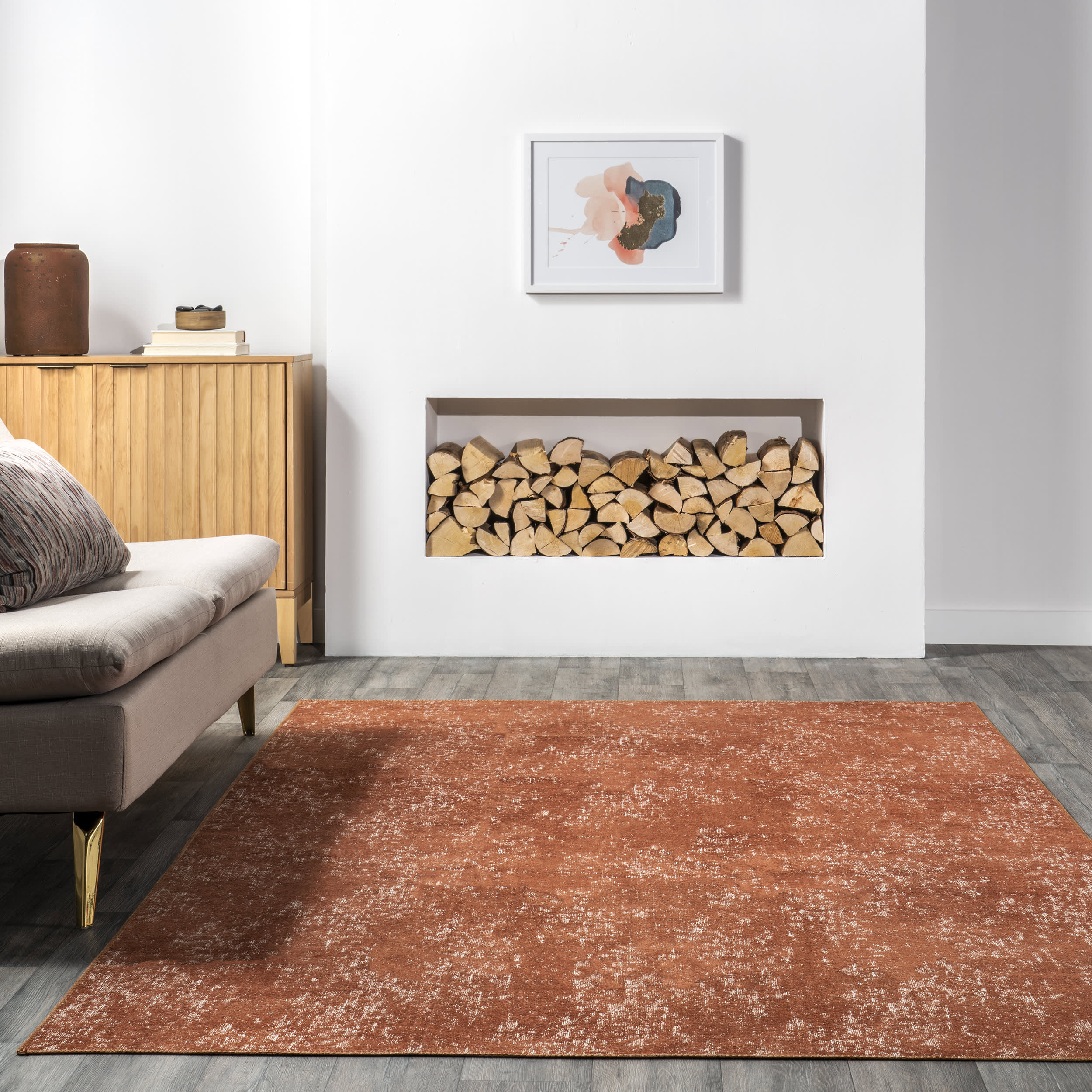 Carla Washable Hazy Solid Rug - Soft & Durable Burnt Orange Area Rug for Living Room, Bedroom & Home Decor