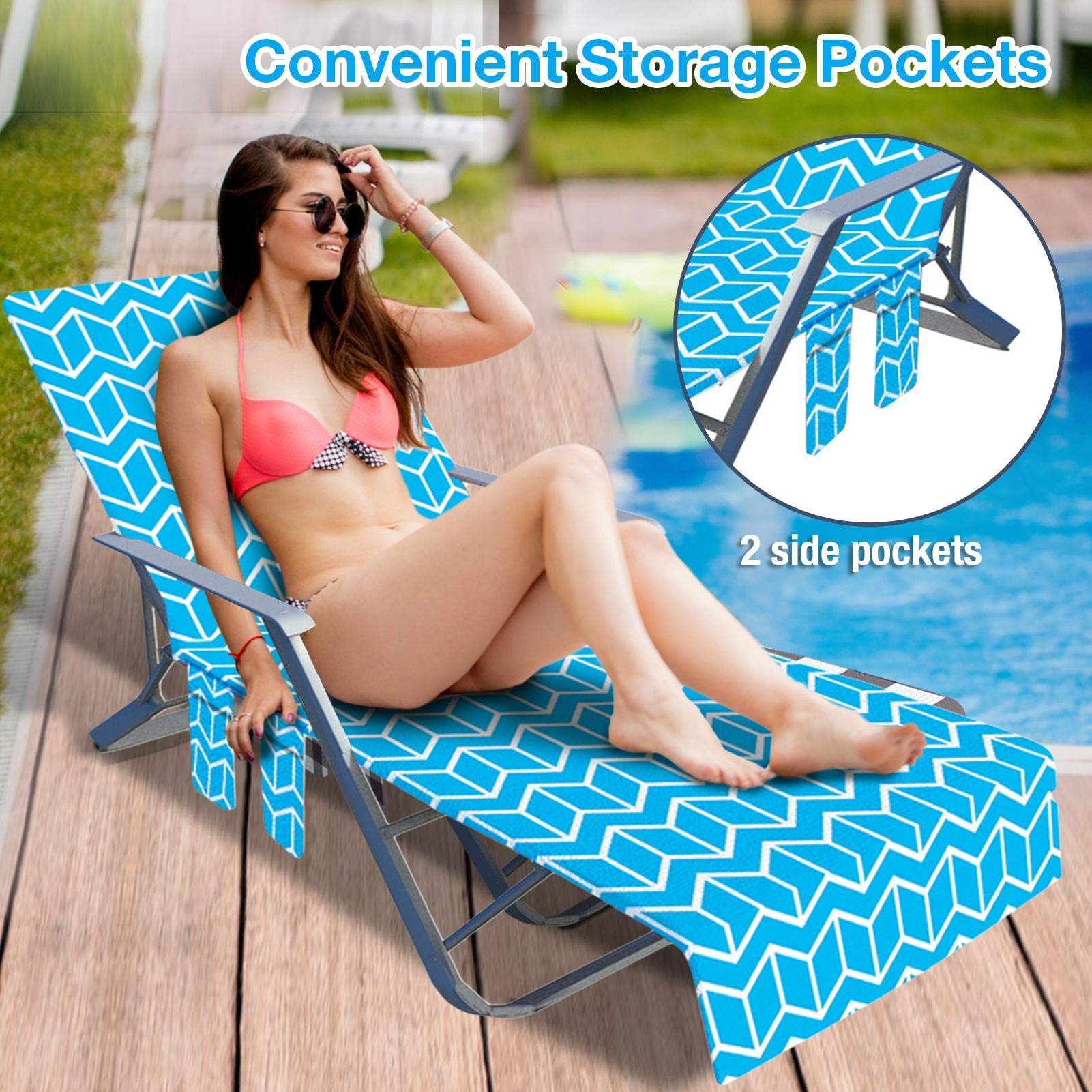 Premium Microfiber Lounge Chair Cover - Quick Dry Beach Towel Cover for Pool, Patio & Sunbathing | Waterproof Outdoor Chaise Lounge Cover with Side Pockets | Perfect for Beach, Poolside & Backyard Relaxation