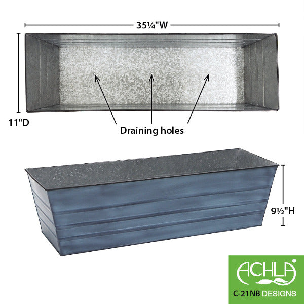 Galvanized Steel Flower Box Planter - Rustproof Outdoor Garden Container for Plants, Flowers & Herbs - Perfect for Patio, Balcony & Window Sill Decor