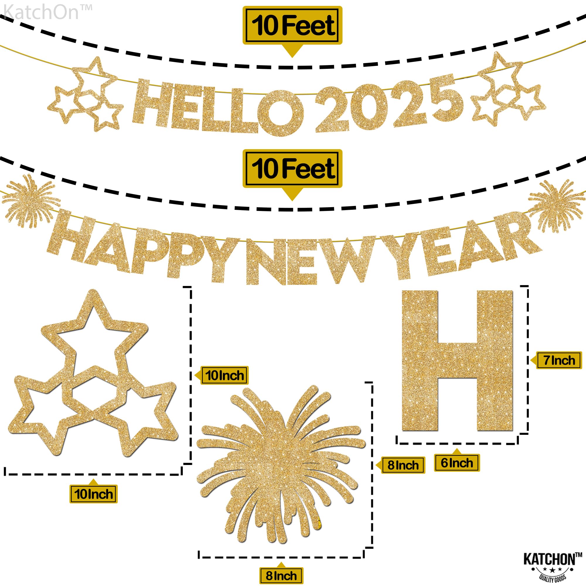 KatchOn 10ft Happy New Year 2025 Banner - No DIY Required | Premium NYE Party Decorations for 2025 New Year's Eve Celebration | Perfect for Home, Office & Holiday Party Decor | New Years Banner, NYE Decor 2025