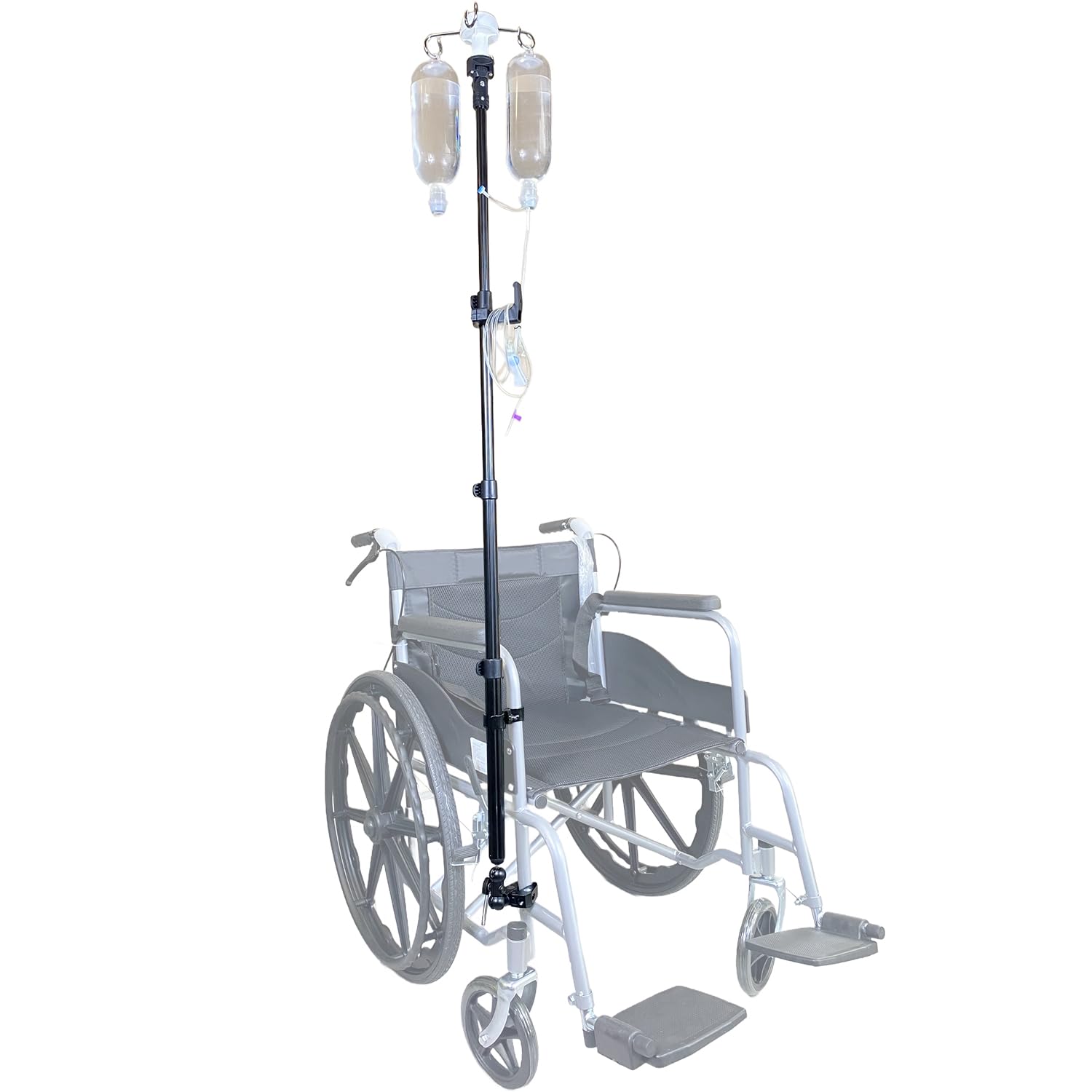 Portable IV Pole for Wheelchair - Collapsible IV Stand with 4 Hooks for Nursing, Clinic, Home Care & Travel | Wheelchair IV Holder for Beds & Mobility Use