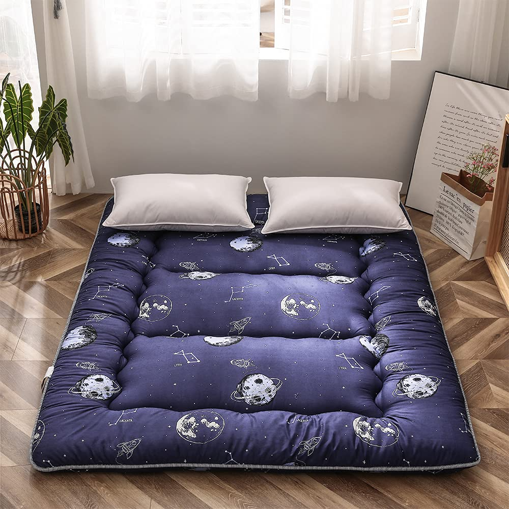 MAXYOYO Navy Space Adventure Japanese Floor Futon Mattress - Comfortable Foldable Sleeping Pad for Guest Bed, Camping & Small Spaces