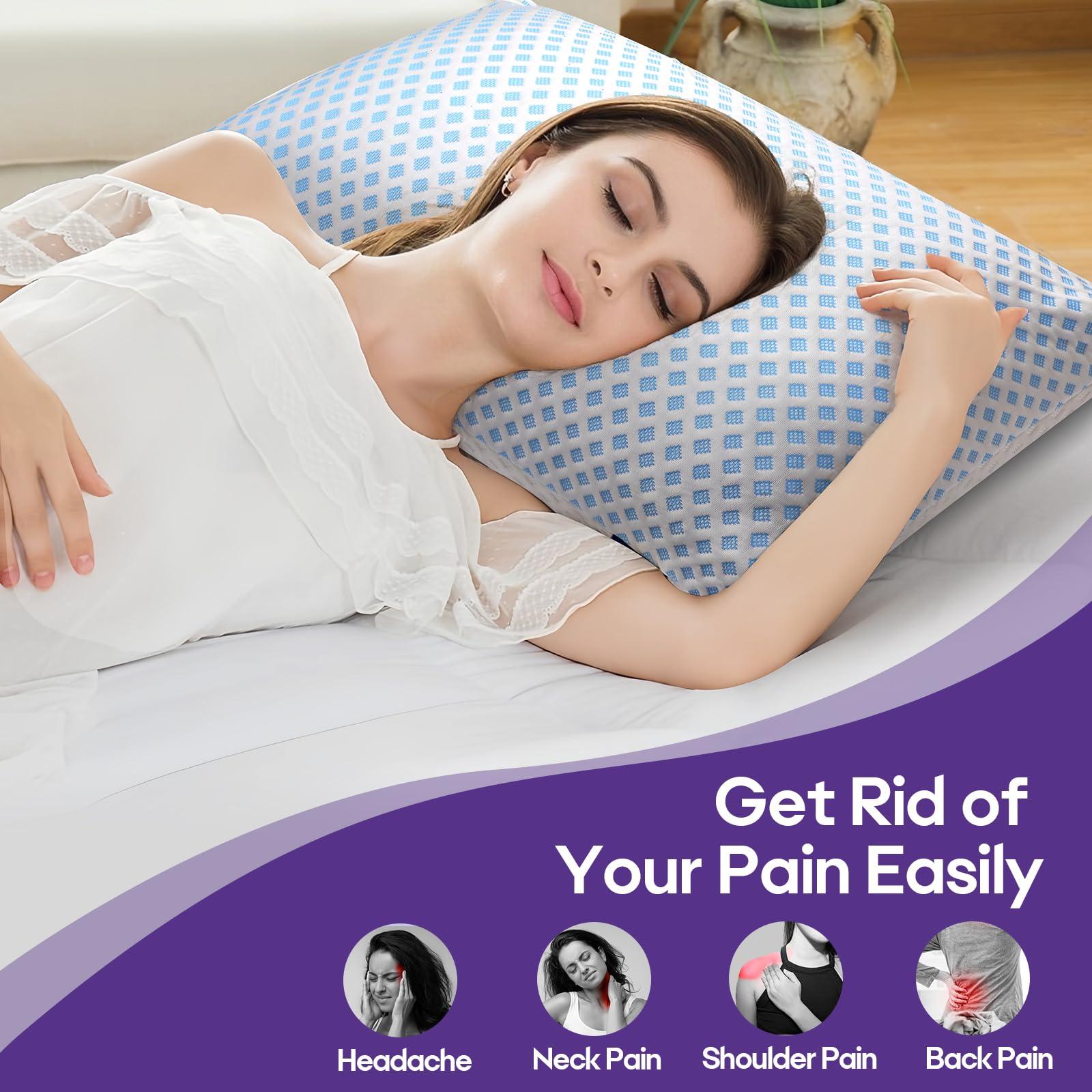 Cooling Pillows Queen Size 2 Pack - Shredded Memory Foam Pillows for Side, Back & Stomach Sleepers | Soft Firm Bed Pillow with Hypoallergenic Zipper Cover | Adjustable & Breathable 20x30 Inches | Perfect for Hot Sleepers & Night Sweat Relief