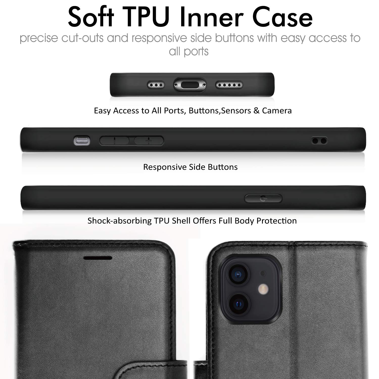 TECHGEAR iPhone 12 / 12 Pro Leather Wallet Case - Premium PU Leather Flip Cover with Magnetic Closure, Card Holder, Stand & Wrist Strap | Protective Phone Case for iPhone 12/12 Pro 6.1