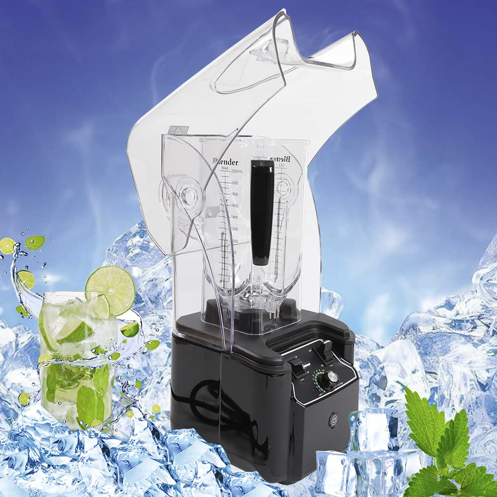 DNYSYSJ 2.2KW Commercial Blender - Professional Countertop Smoothie Maker with Soundproof Enclosure & Shield Cover - High Power 110V Fruit Mixer for Kitchen, Restaurant, Juice Bar - Perfect for Making Smoothies, Milkshakes, Protein Drinks & Food Prep