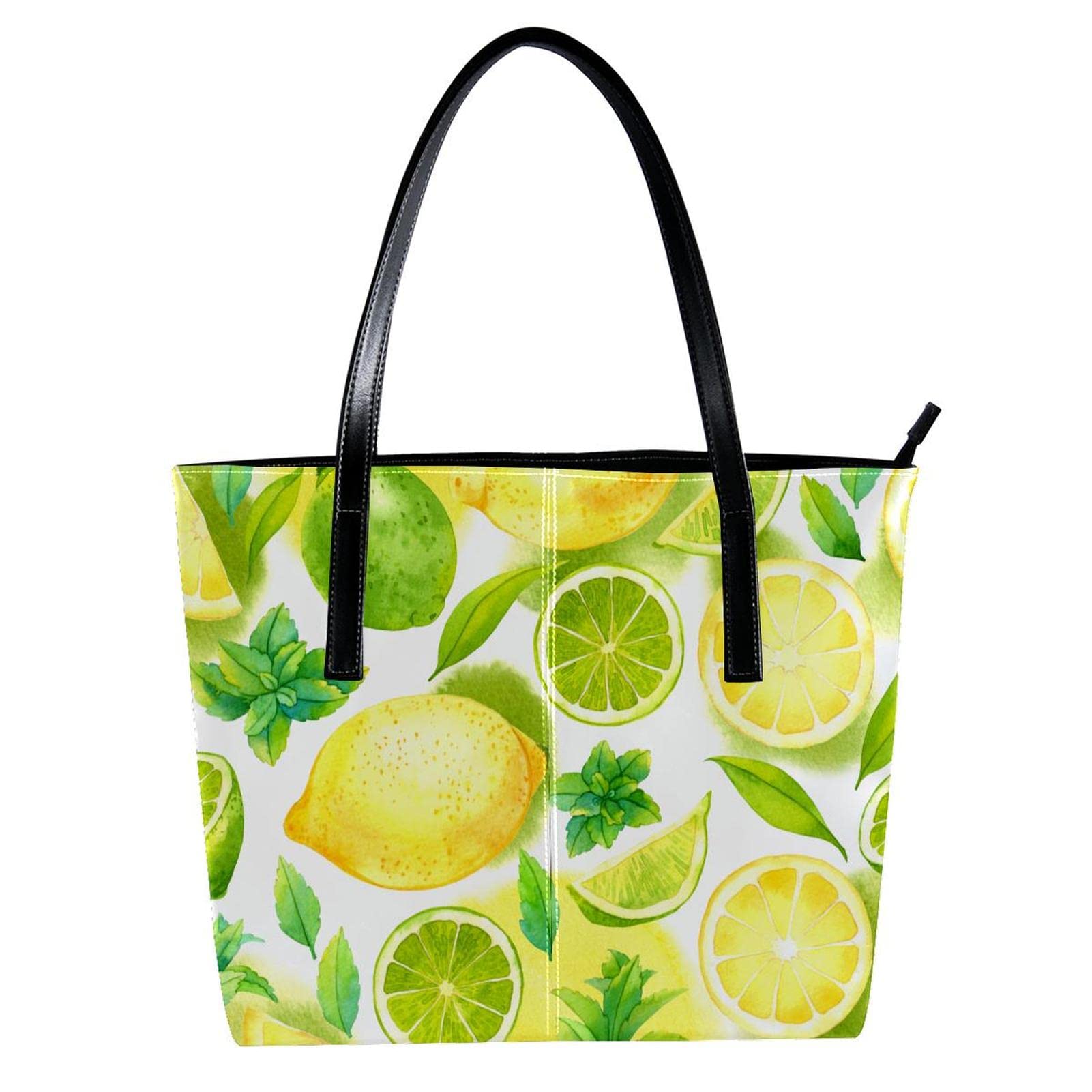 Stylish Women's Lemon Print Tote Bag - Fashionable Yellow Fruit Pattern Handbag for Beach, Shopping & Summer Outfits