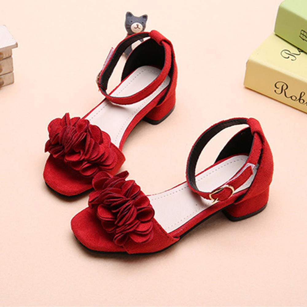 BININBOX Little Big Girls Flower Princess Sandals - Kids Dress Shoes with Platform & Mid Heel for Weddings, Parties & Special Occasions