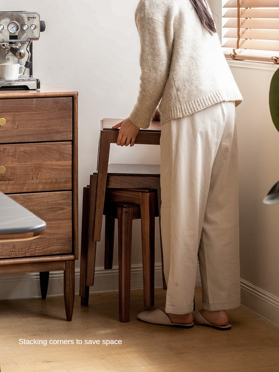 Premium Black Walnut Solid Wood Folding Stool - Modern Handcrafted Bar Stool for Kitchen Island, Dining Room & Home Decor | Space-Saving Design for Small Spaces