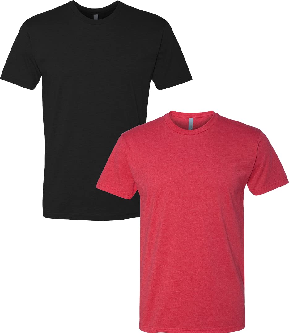 Next Level Apparel Men's Short Sleeve T-Shirt (N6210) - Black/Red - Soft Cotton Crew Neck Tee for Casual Wear, Gym & Everyday Outfits