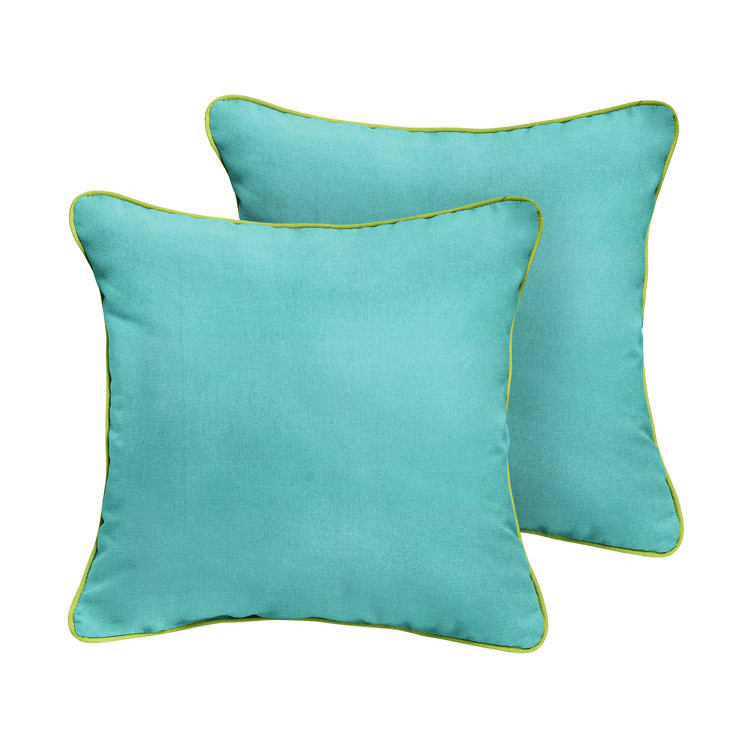 Sorra Home x Sunbrella Square Pillows Set of 2 - Waterproof Outdoor Cushions in Aruba Blue & Macaw Green for Patio, Poolside & Garden Decor