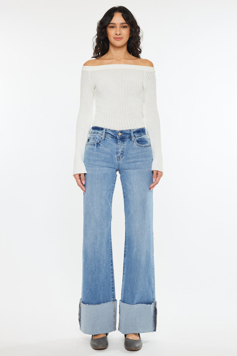 Emma Mid Rise Wide Leg Jeans for Women - Comfortable Stretchy Denim Pants with Flattering Fit - Perfect for Casual Wear, Office & Weekend Outings