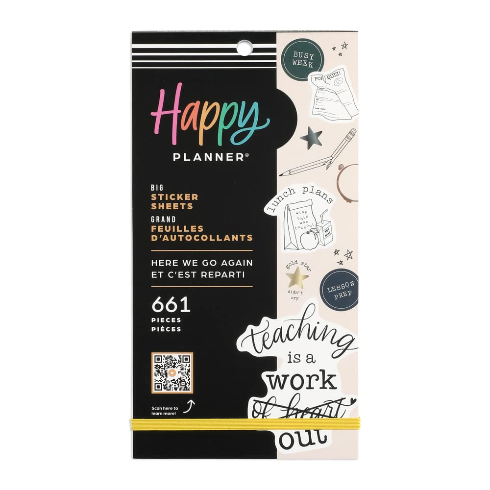 Happy Planner Sticker Pack - 661 Multicolored Planner Stickers for Teachers & Students | Big Size (30 Sheets) | Back-to-School Accessories | Here We Go Again Theme | Perfect for Lesson Planning, Bullet Journals & DIY School Projects