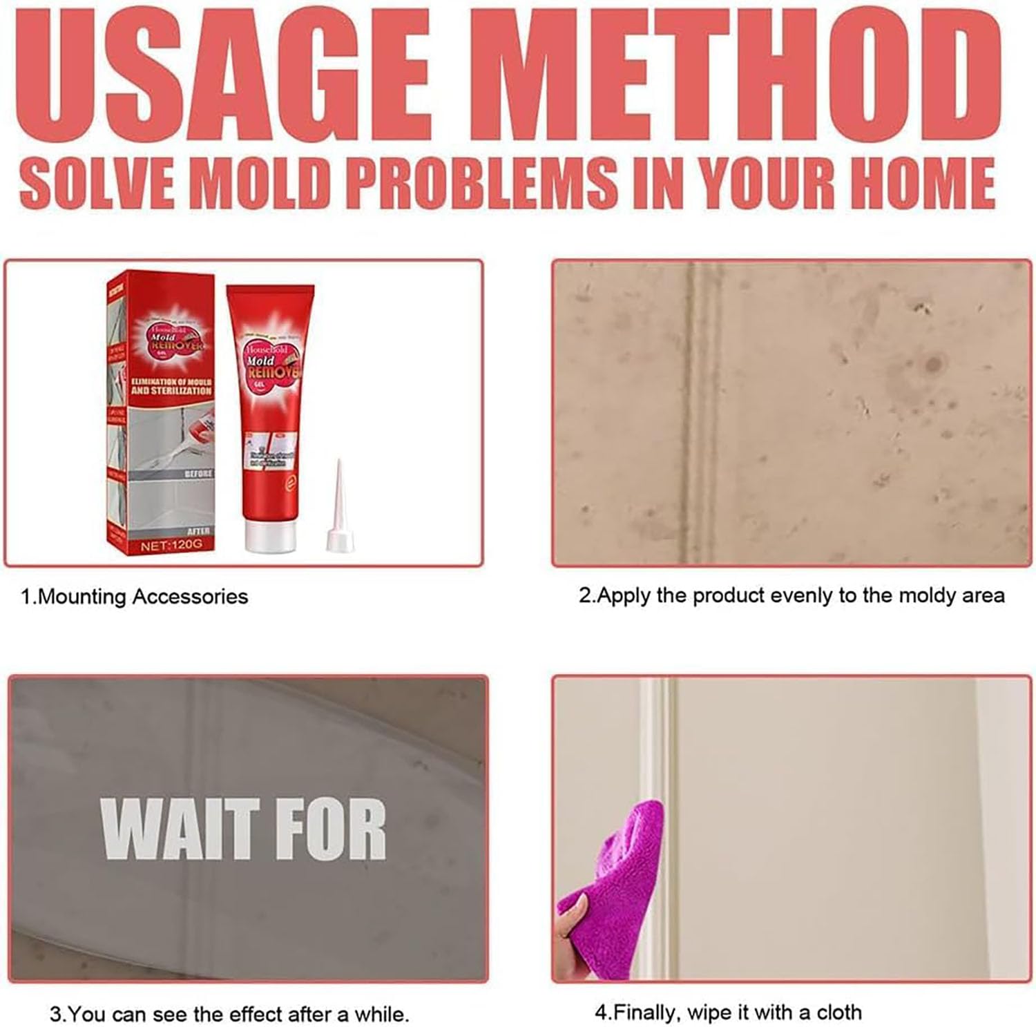 Flinzor 120g Magic Mold Remover Gel - Powerful Household Mold Cleaner for Washing Machine, Fridge, Bathroom Tiles & Shower - Eliminates Stubborn Mold & Mildew (2 Pack) - Ideal for Kitchen, Bathroom & Appliance Cleaning