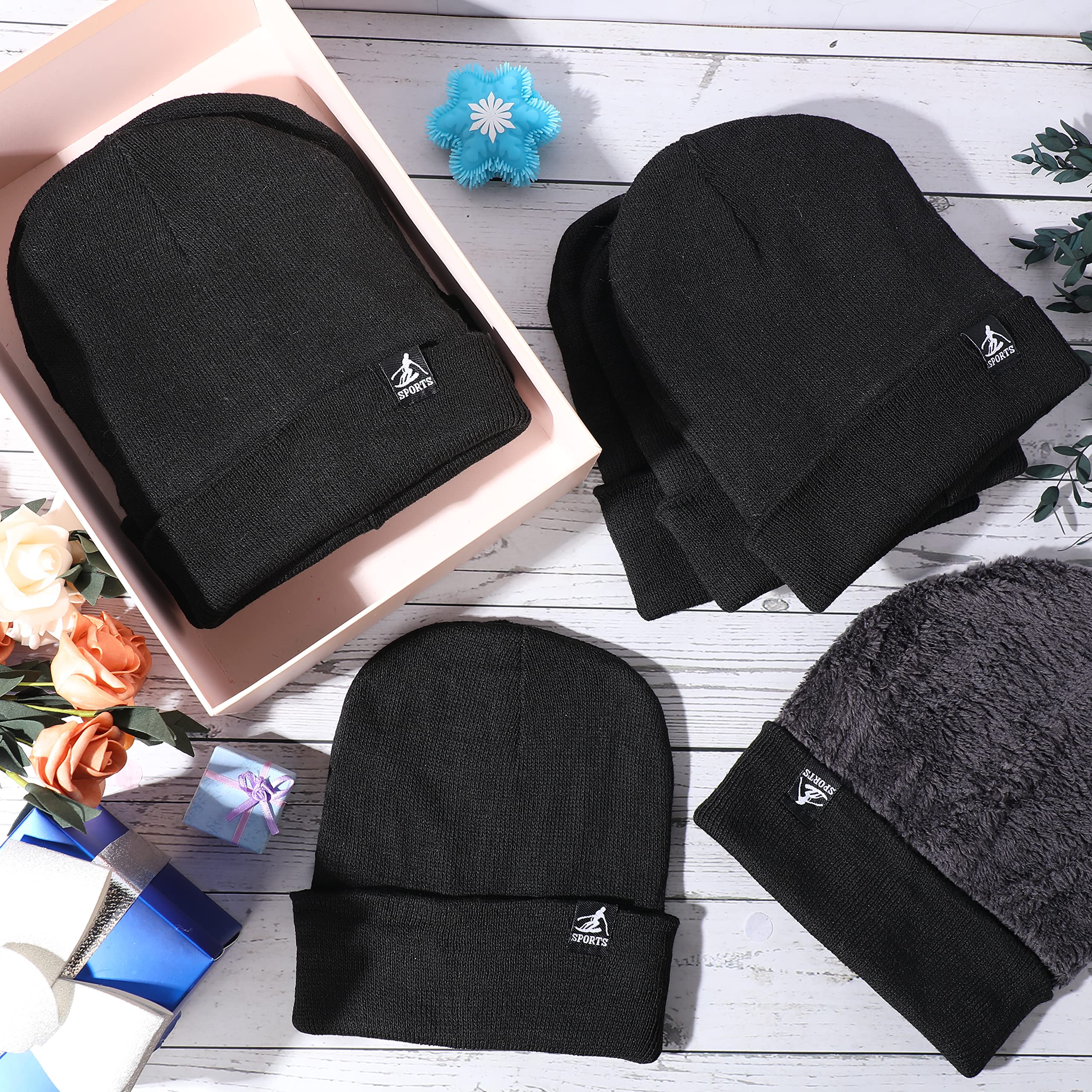 80 Pcs Unisex Winter Beanie Hats Bulk - Warm Fleece Lined Knitted Hats for Men & Women - Cozy Double Layer Cold Weather Accessories - Perfect for Winter Sports, Outdoor Activities & Charity Donations