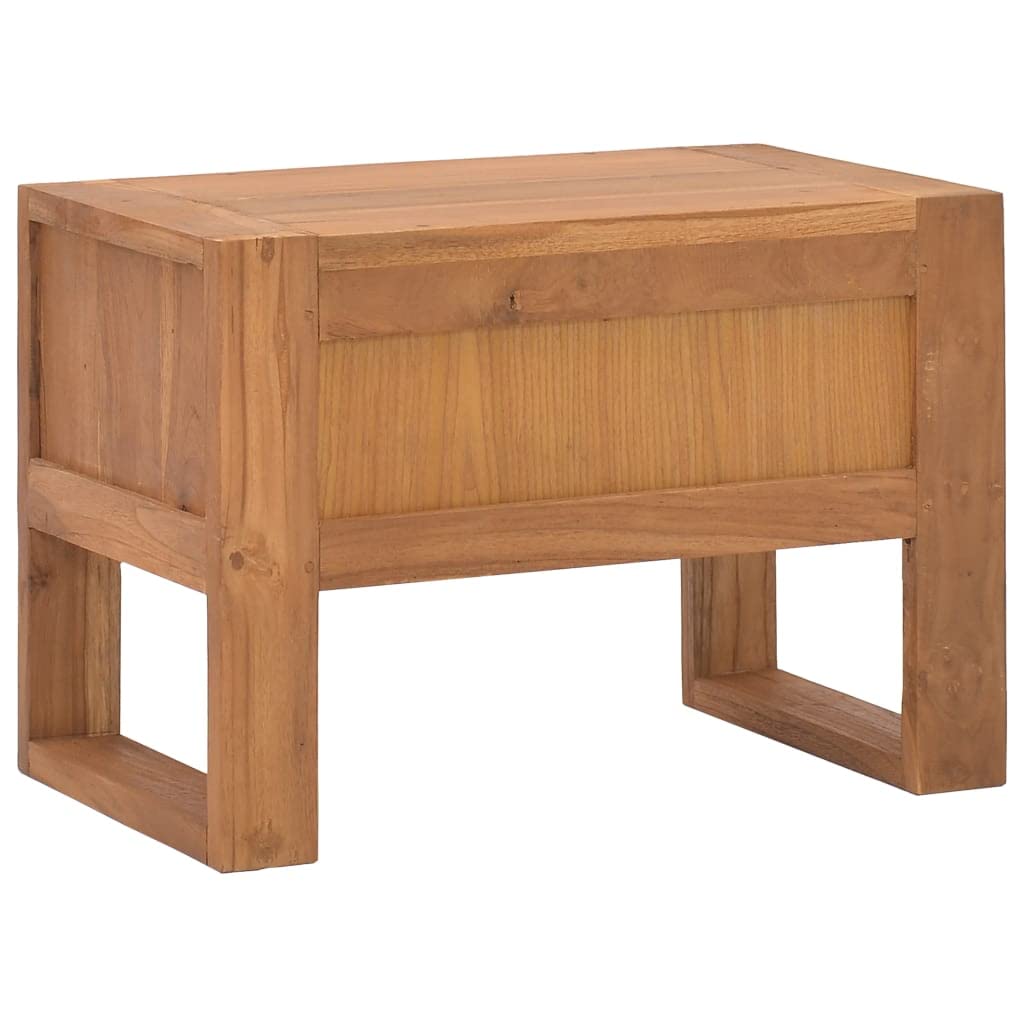 Modern Nightstand with Drawer - Solid Teak Wood Bedside Table (19.7