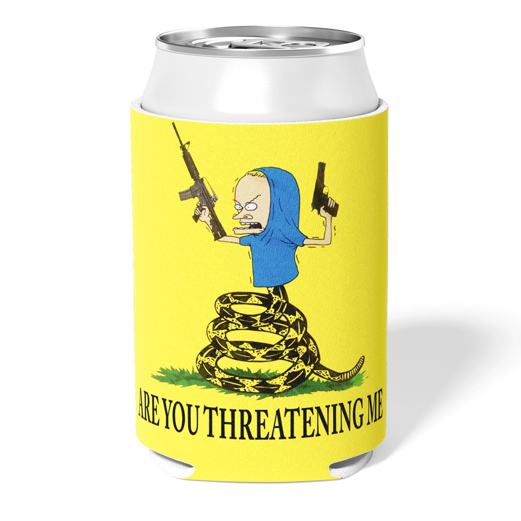 Beavis Are You Threatening Me? Funny Beer Can Cooler - Insulated Sleeve for Cans & Bottles - Perfect for Parties, BBQs & Gifts