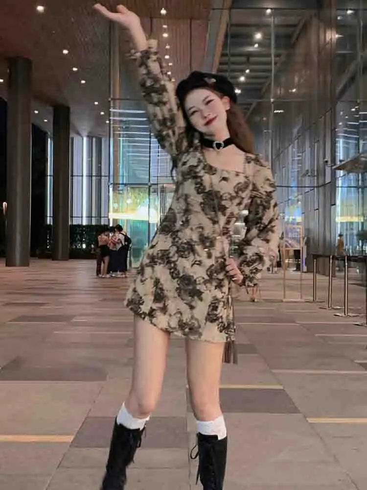 Elegant Autumn Floral Fairy Dress for Women - Luxury Designer Slim Korean Princess Dress, Chic Casual & Party Wear for Weddings, Dates & Special Occasions
