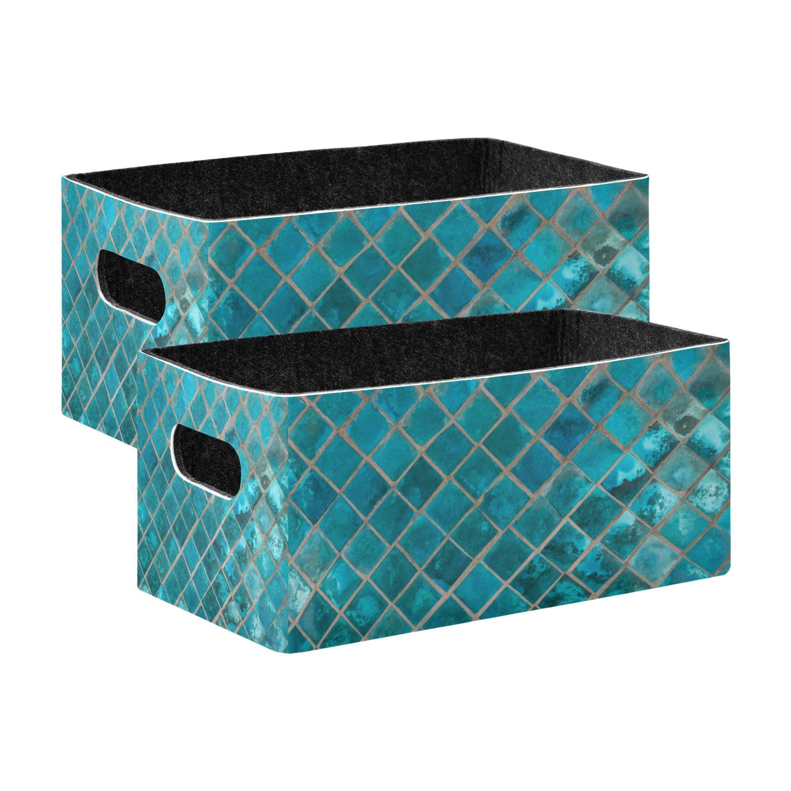 Shiny Turquoise Ceramic Storage Baskets - Foldable Organizer for Shelves, Closet & Nursery
