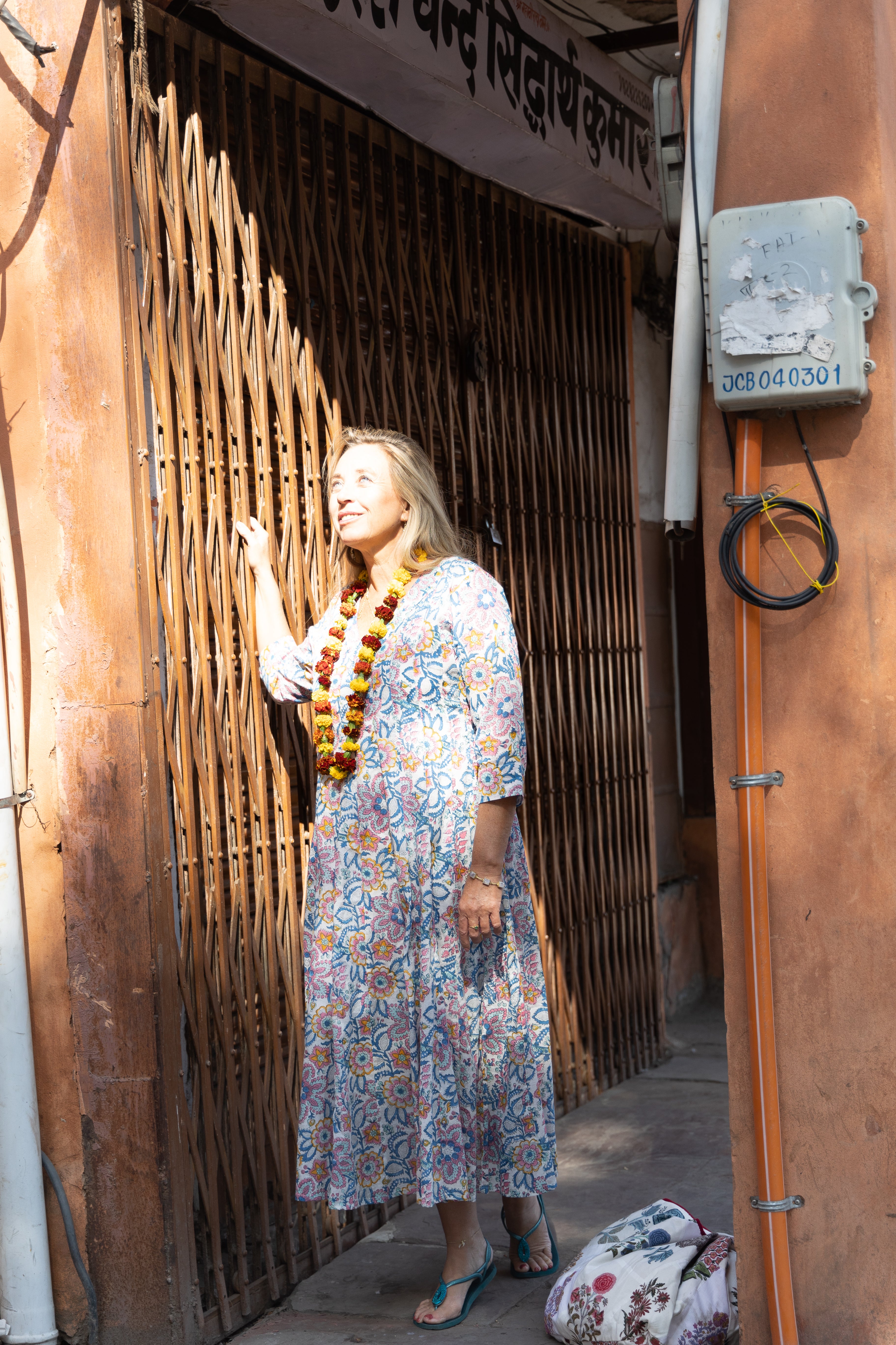 Satnam Women's Cotton Maxi Dress with White Floral Print - Perfect for Summer, Beach, and Casual Outings