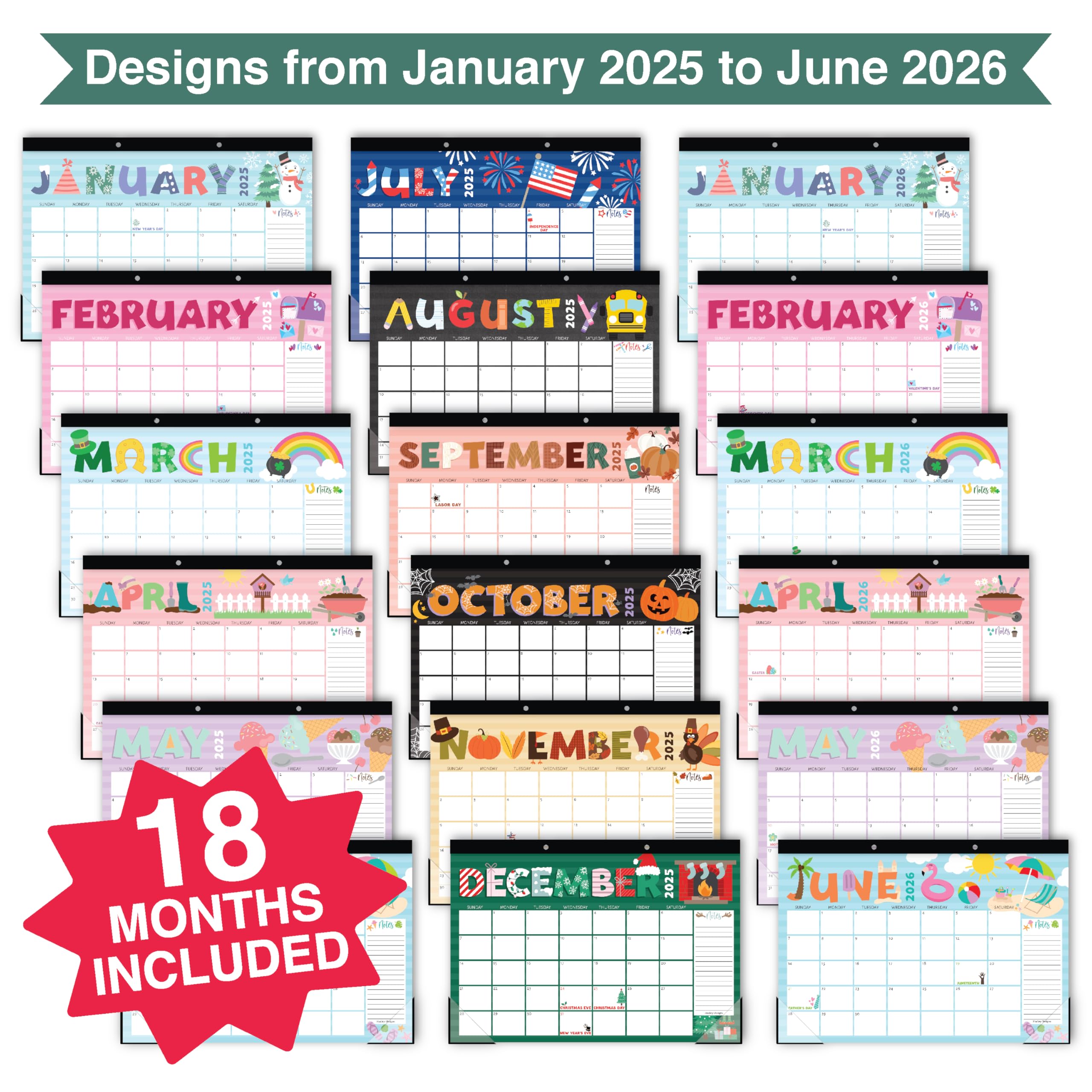 Hadley Designs 2025-2026 Large 18-Month Desk Calendar - 17