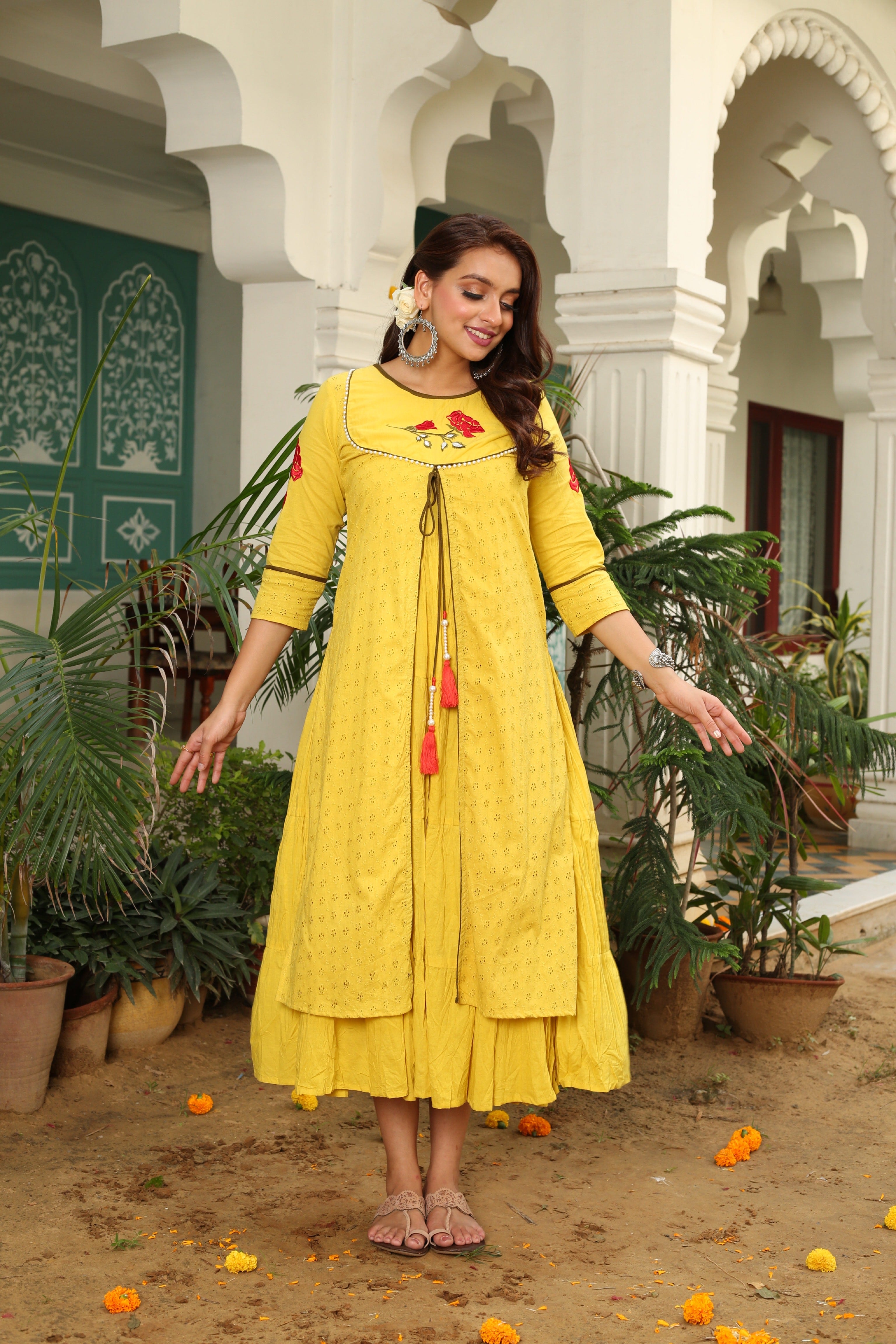 Rani's Resham Yellow Dress - Elegant Indian Party Wear for Women - Perfect for Weddings, Festivals & Special Occasions