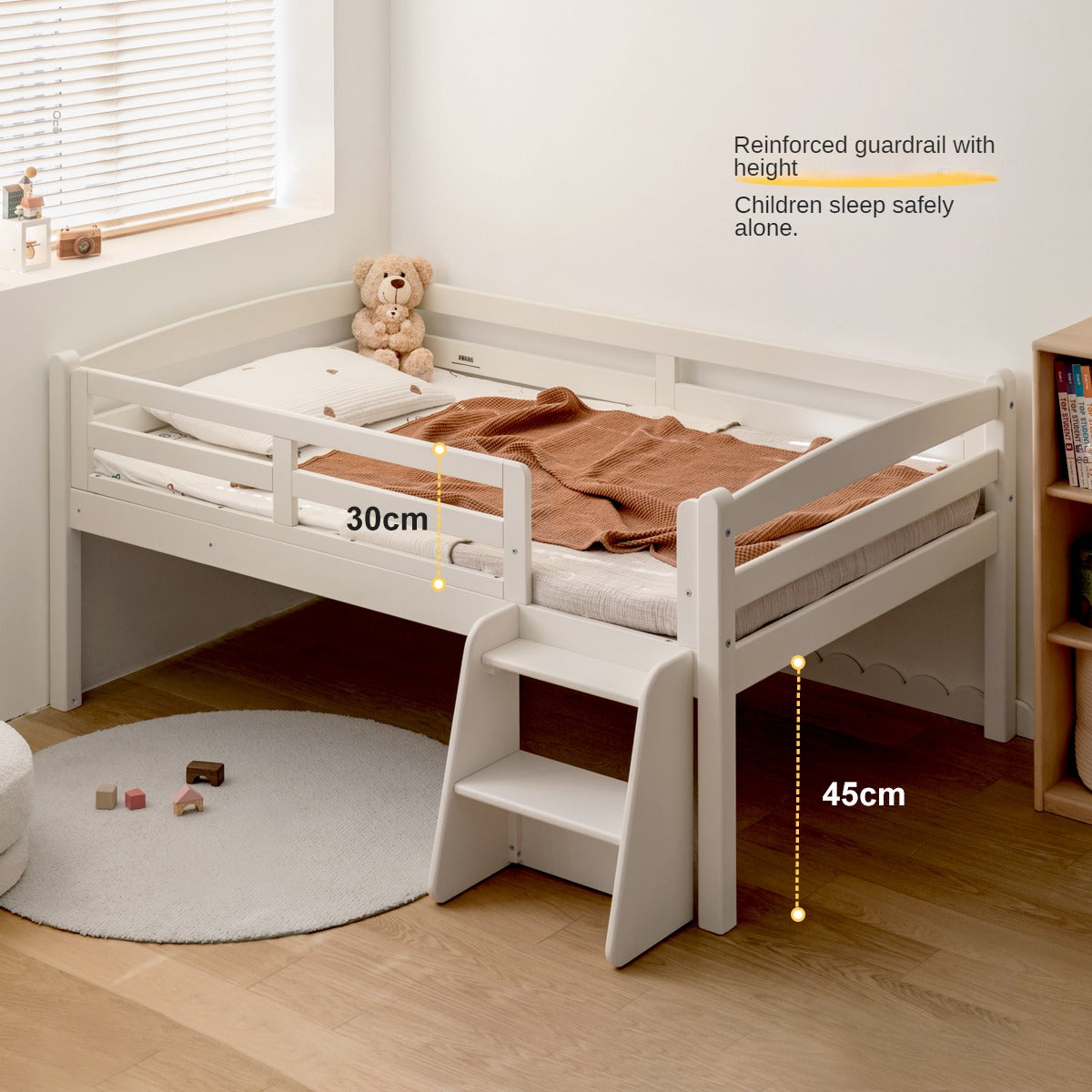 Solid Oak Wood Single Bed with Guardrail - Sturdy & Safe for Kids, Teens & Adults - Perfect for Bedrooms, Dorm Rooms & Guest Rooms