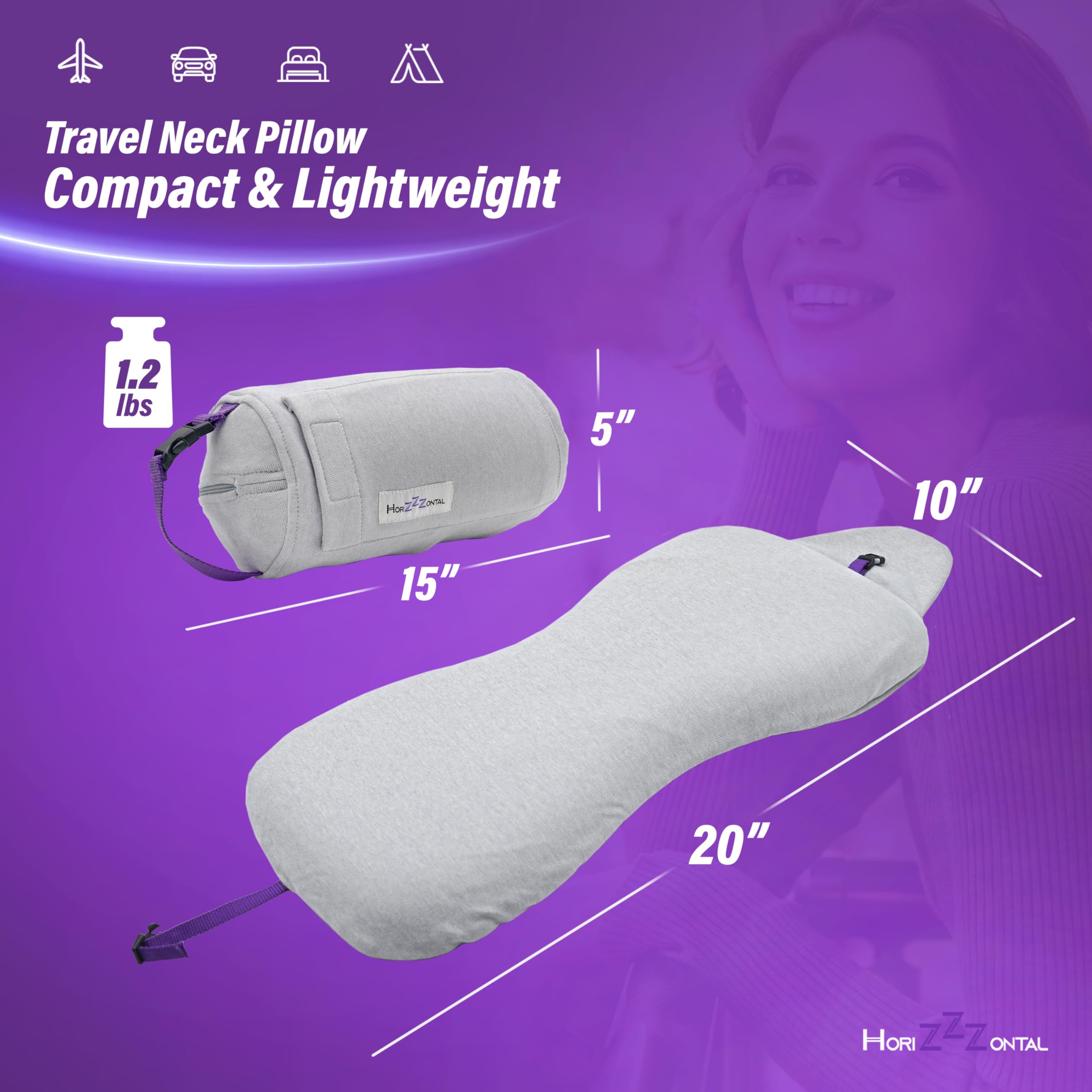 Cooling & Comfortable Eco-Friendly Travel Neck Pillow - Memory Foam Support for Airplane, Camping, Backpacking & Sleeping - Perfect for Long Flights, Road Trips & Outdoor Adventures