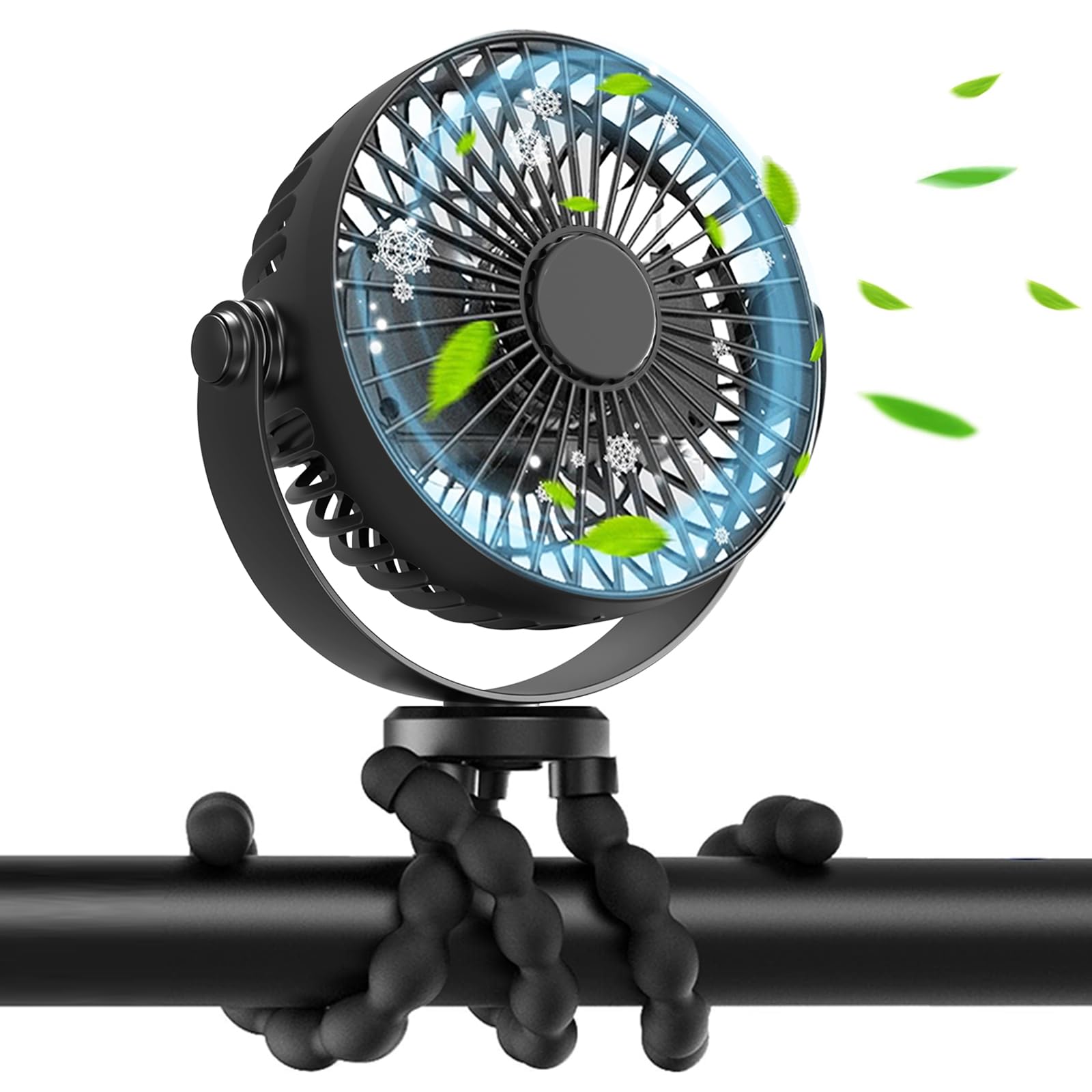 Meibolin Rechargeable Stroller Fan for Baby - Portable 3-Speed Handheld Fan with Flexible Tripod, Ideal for Strollers, Cars, Seats, Cribs, Bikes & Treadmills | Perfect for Outdoor Activities, Travel & Nursery Comfort