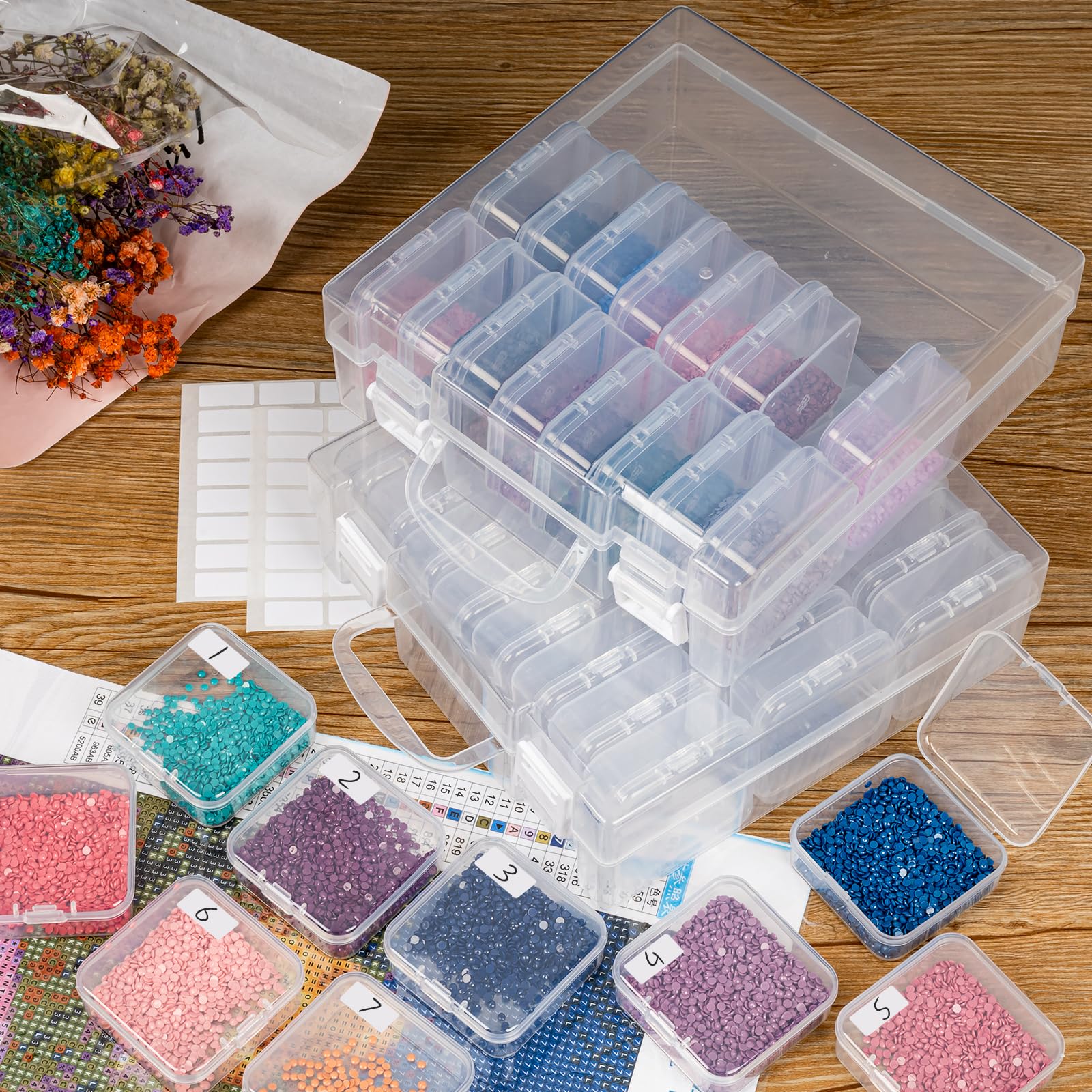 2 Pack Transparent Bead Organizer Box with 24 Slots & Hinged Lid - Small Craft Storage Containers for Rhinestones, Seeds, Jewelry Making & DIY Art Projects | Perfect for Beading, Scrapbooking & Home Organization