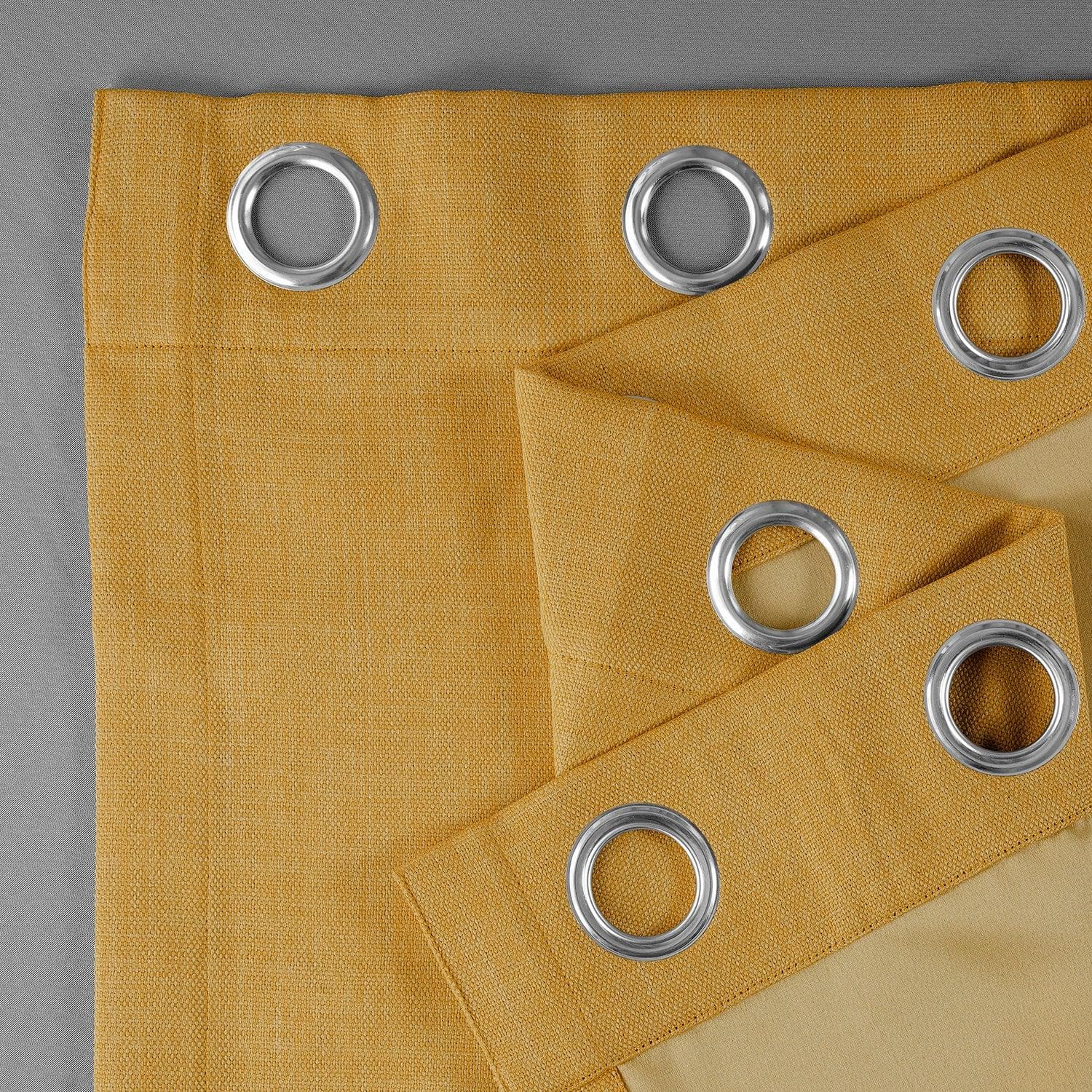 Premium Dandelion Gold Grommet Textured Faux Linen Blackout Curtains - Thermal Insulated Window Drapes for Bedroom, Living Room & Home Theater